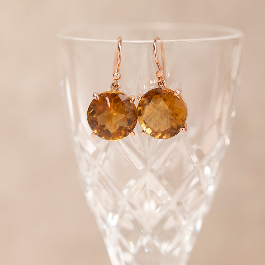 Rosegouden oorhangers met citrien 14 karaat