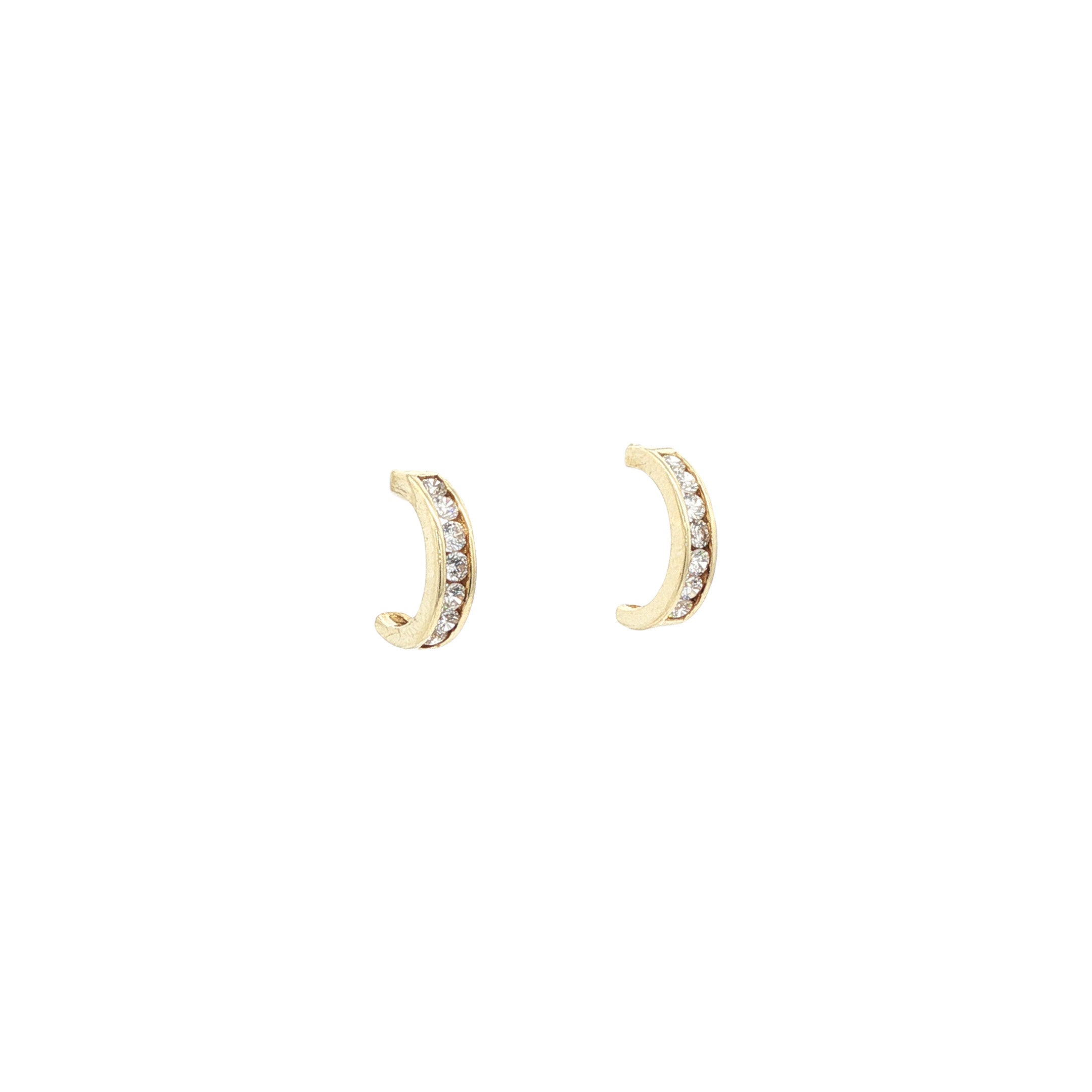 14 karat yellow gold half-hoop earrings with zirconia