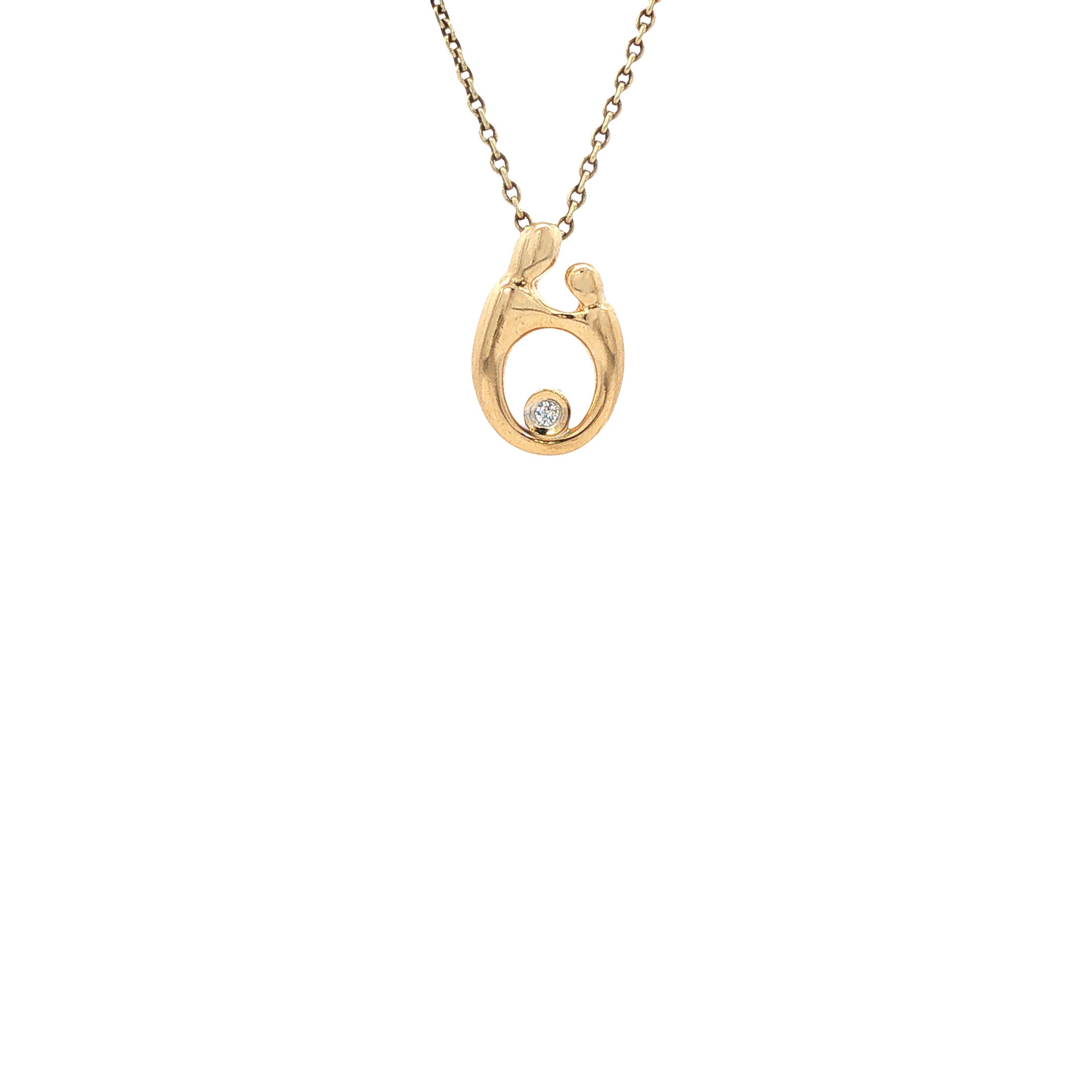 Gouden moeder kind hanger met diamant 14 karaat