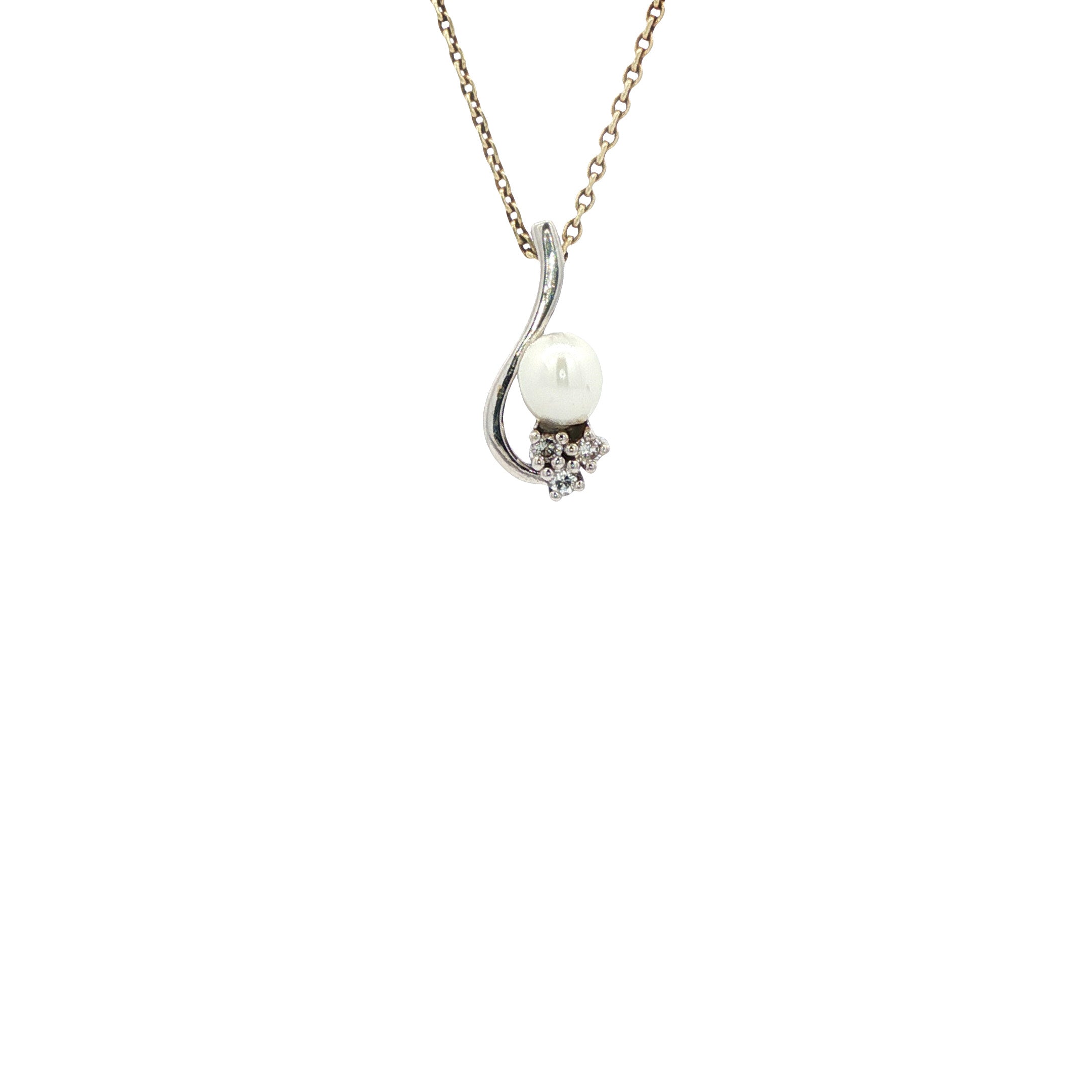 Witgouden hanger met parel en diamant 14 karaat