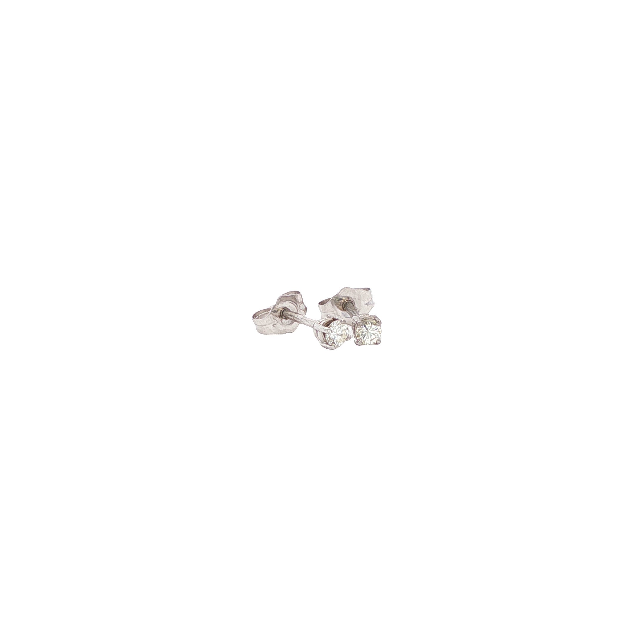 White gold solitaire stud earrings with diamonds, 14 karat — new