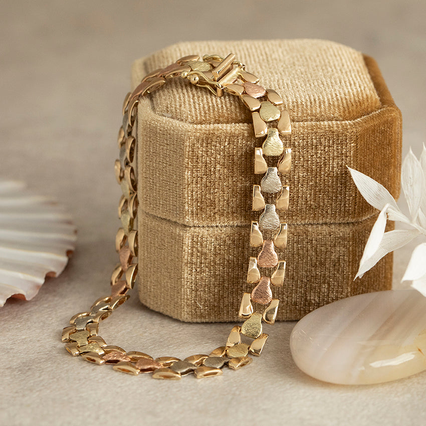 Tricolour gouden armband 19.5 cm 14 karaat