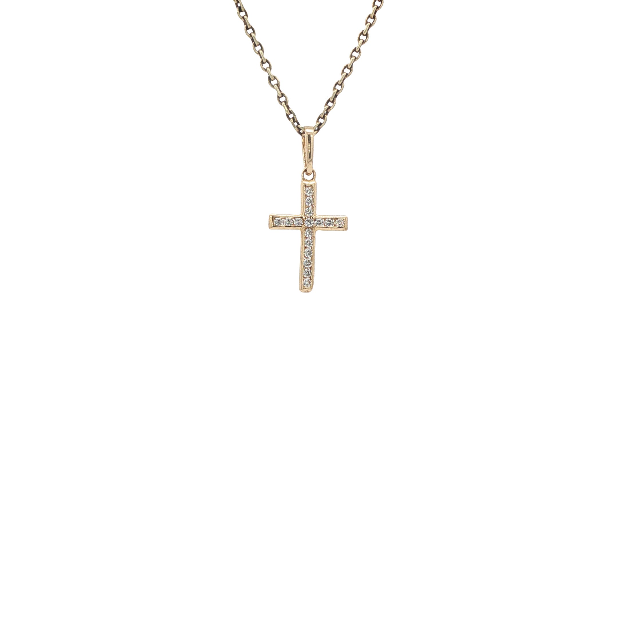 14-karat gold cross pendant with zirconia