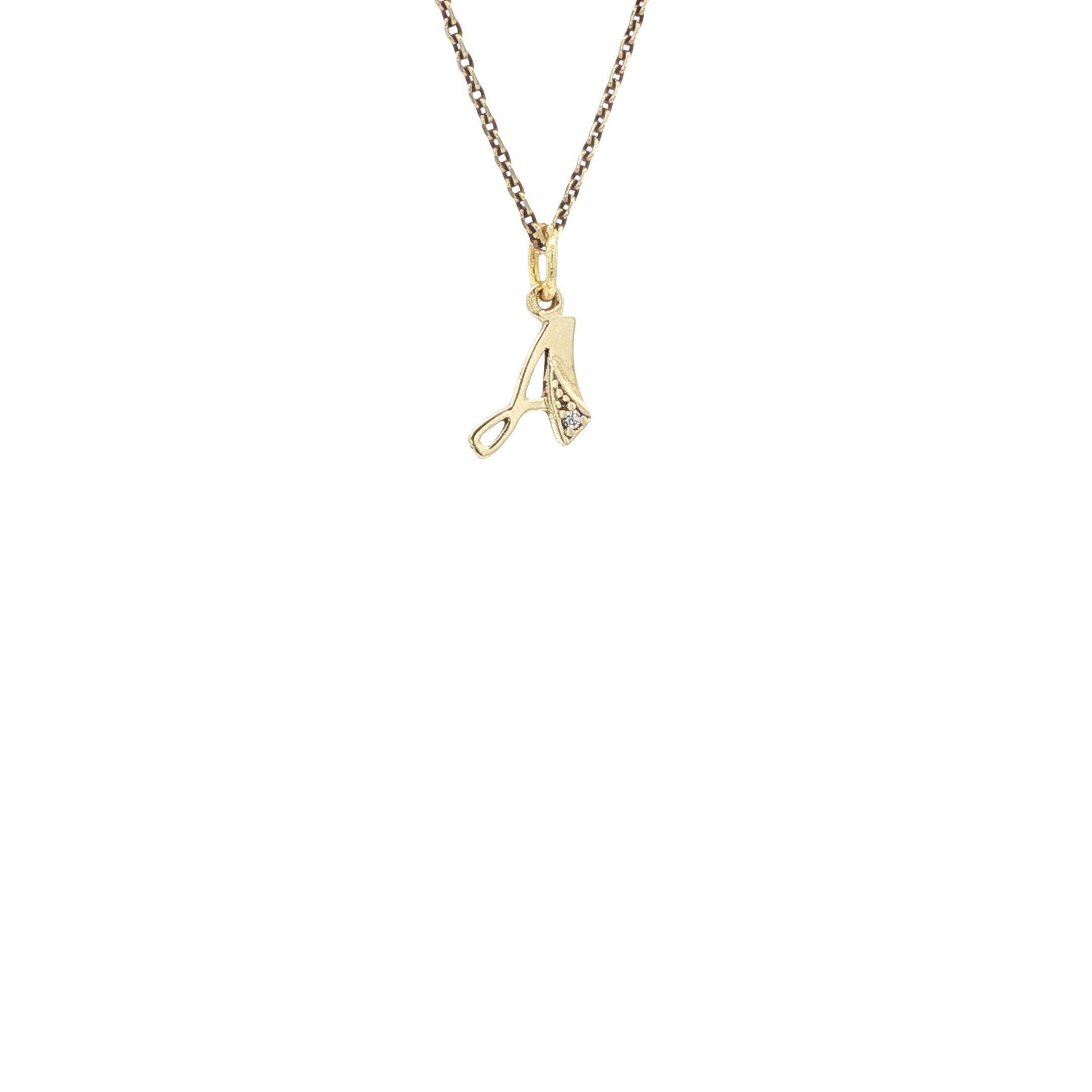 Gouden hanger letter A met diamant 14 karaat