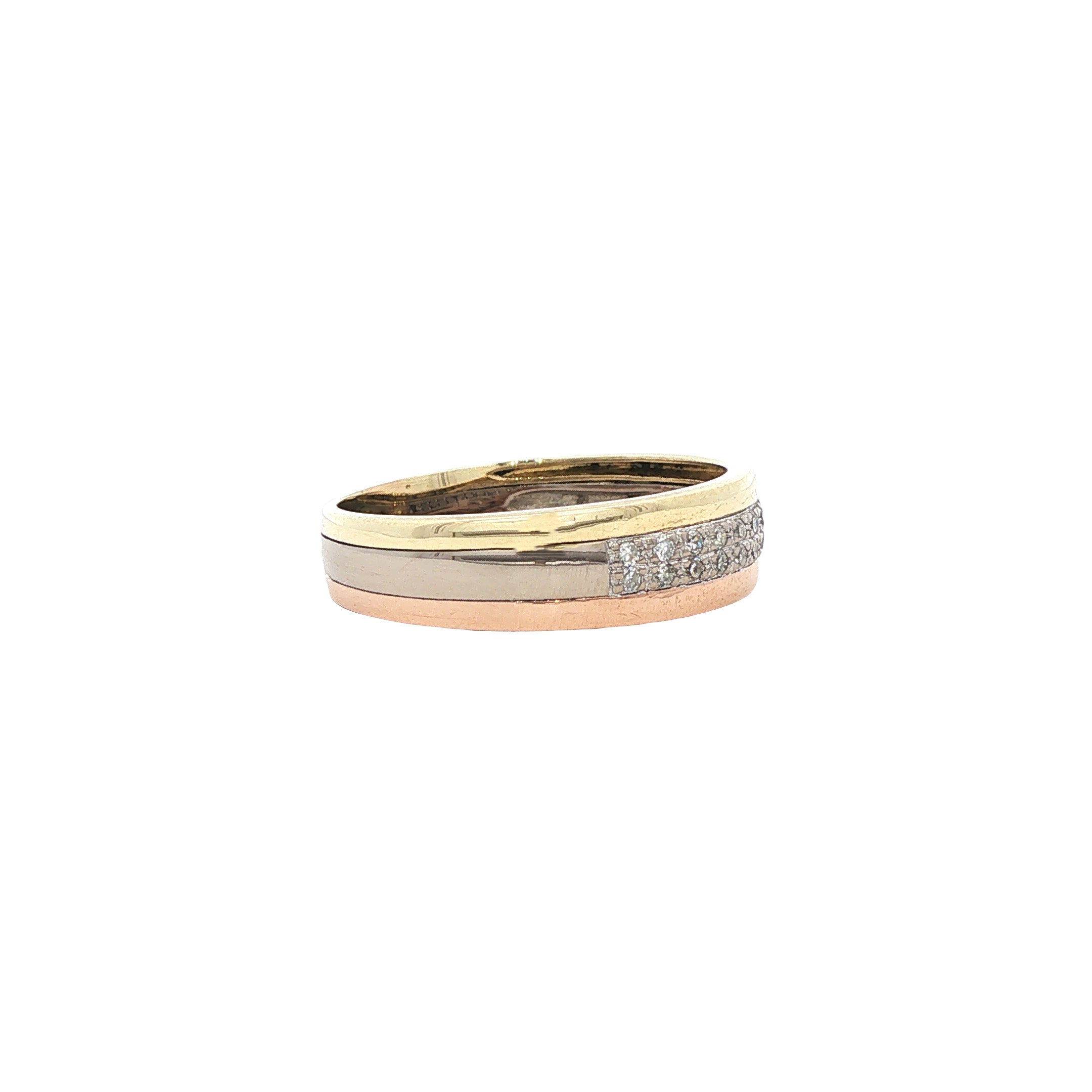 Tricolour gouden ring met diamant 14 karaat