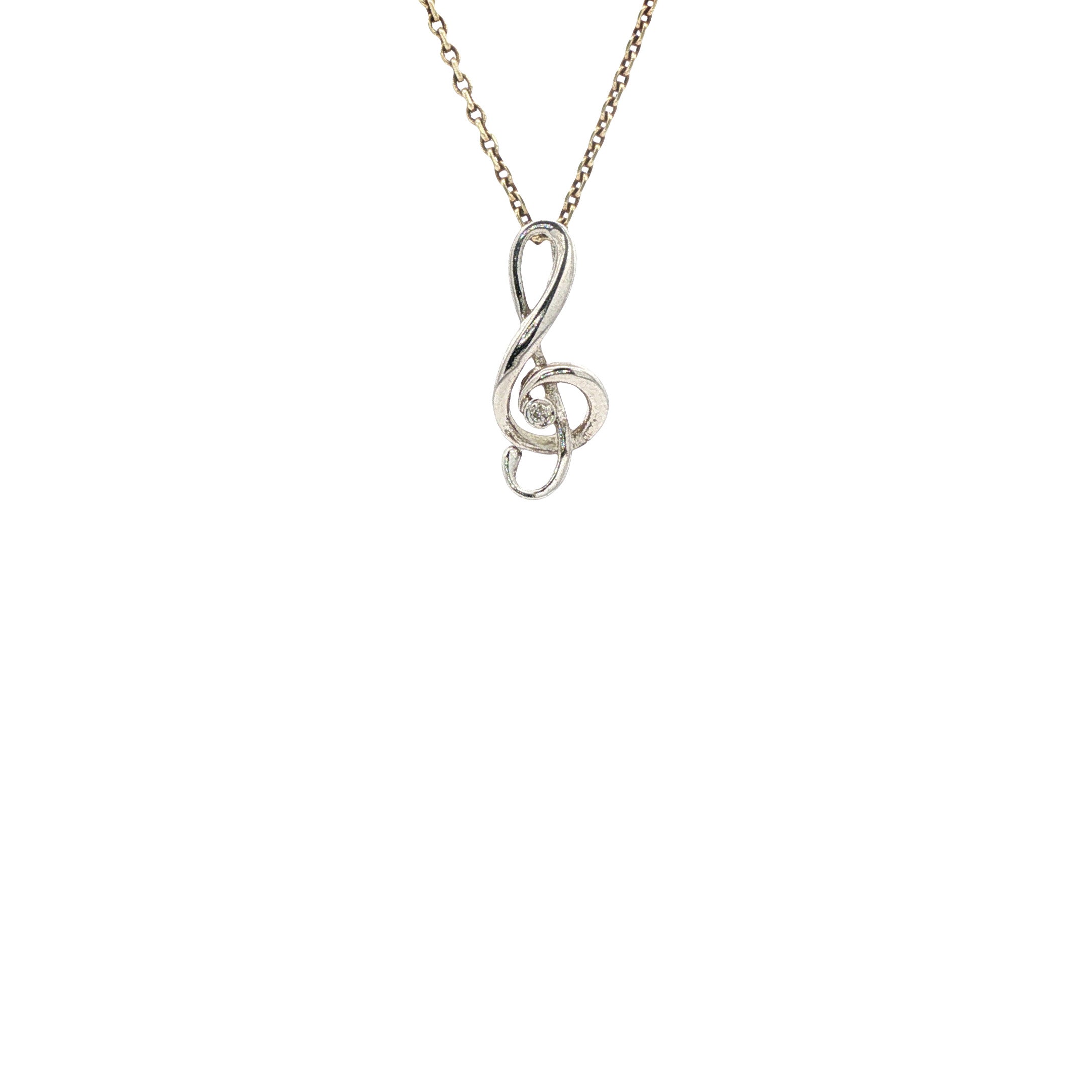 Witgouden hanger muzieknoot met diamant 14 karaat
