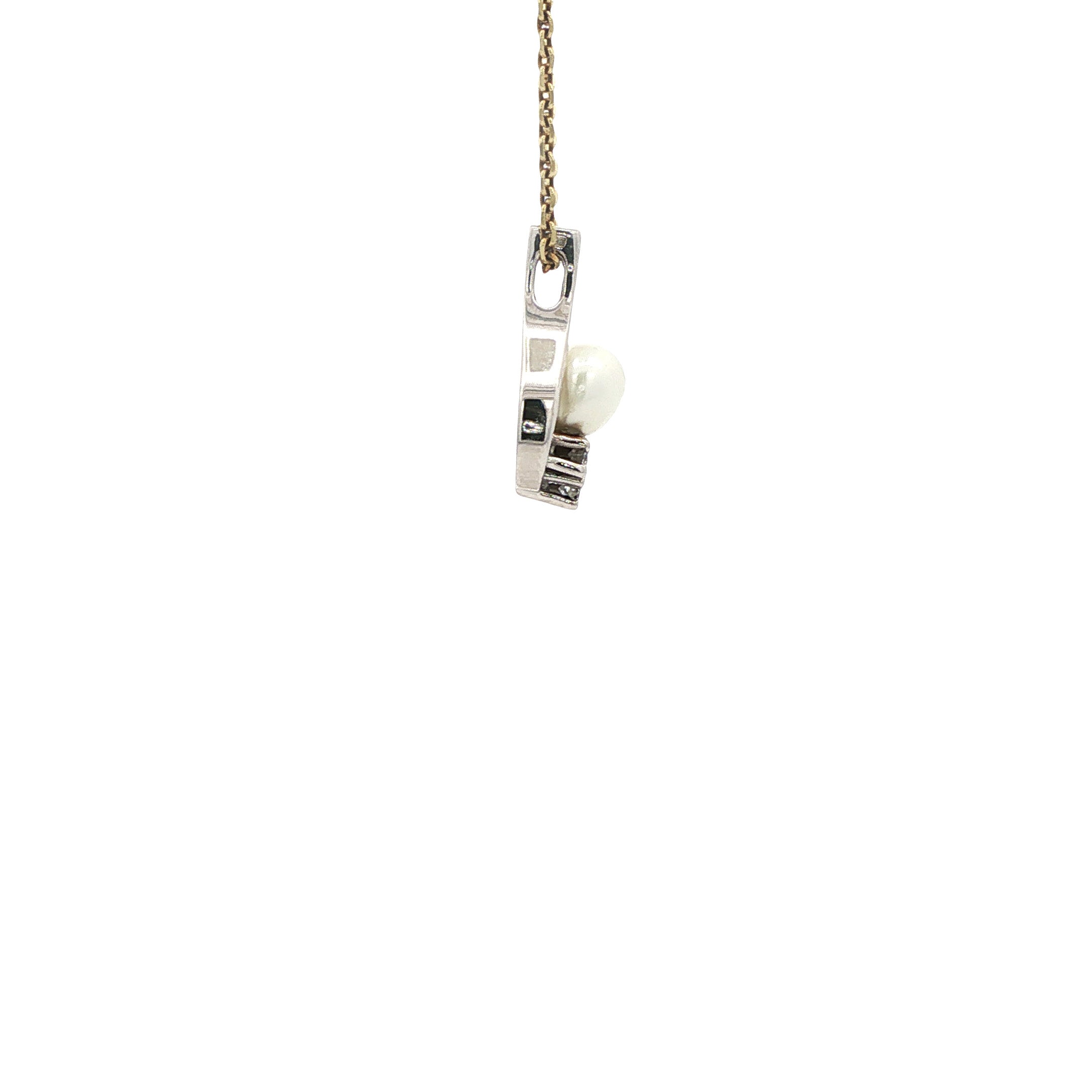 Witgouden hanger met parel en diamant 14 karaat