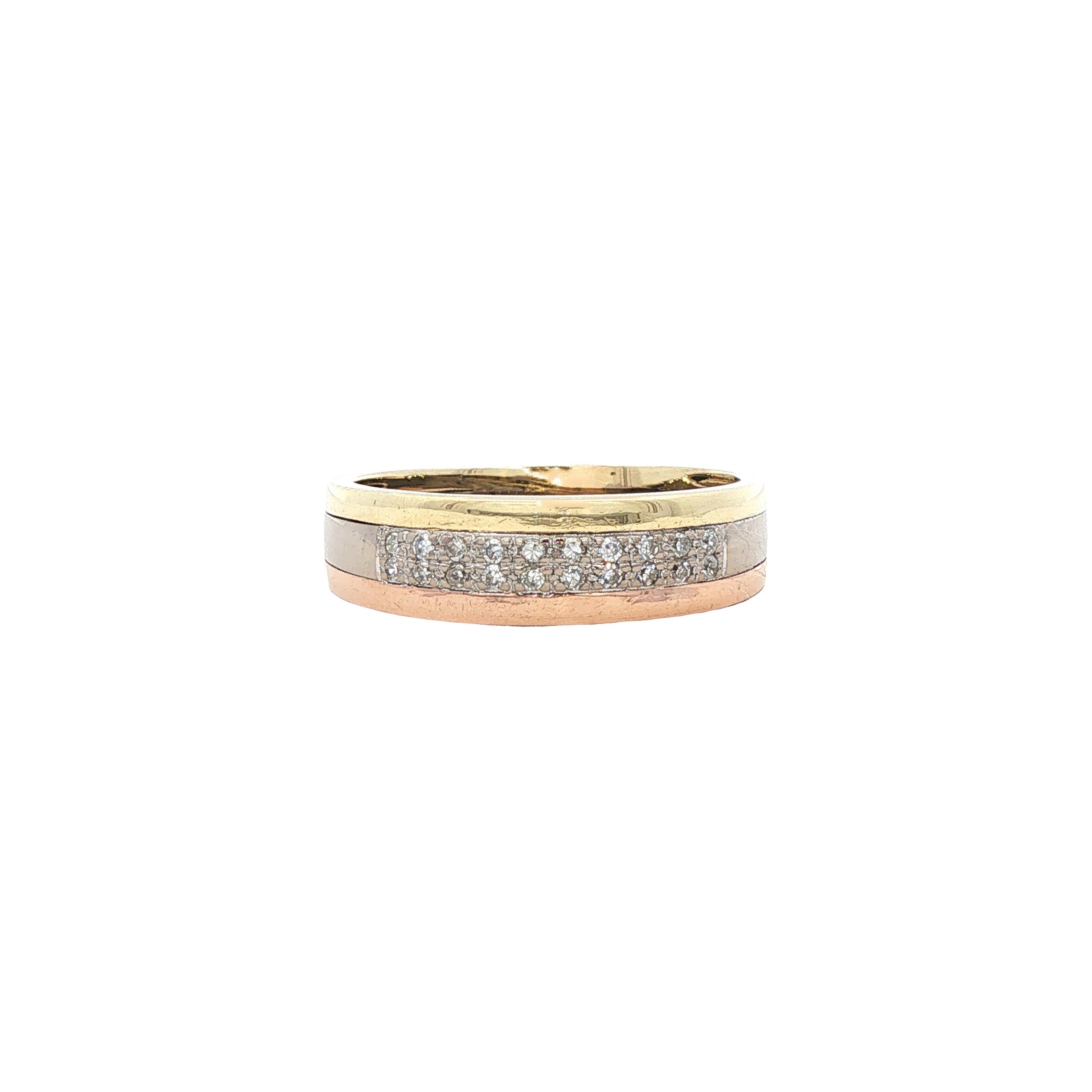 Tricolour gouden ring met diamant 14 karaat