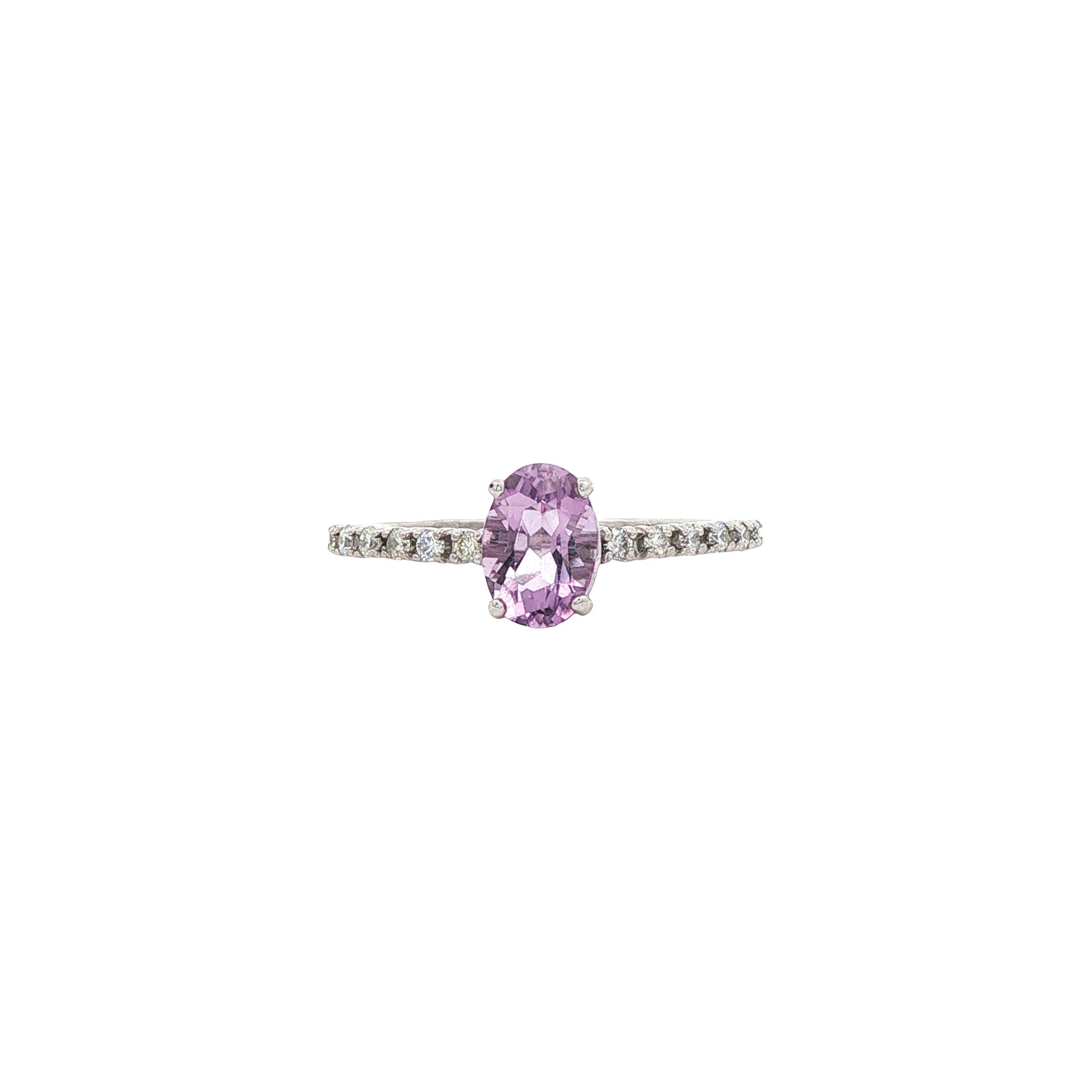 Witgouden ring met amethist en diamant 14 karaat