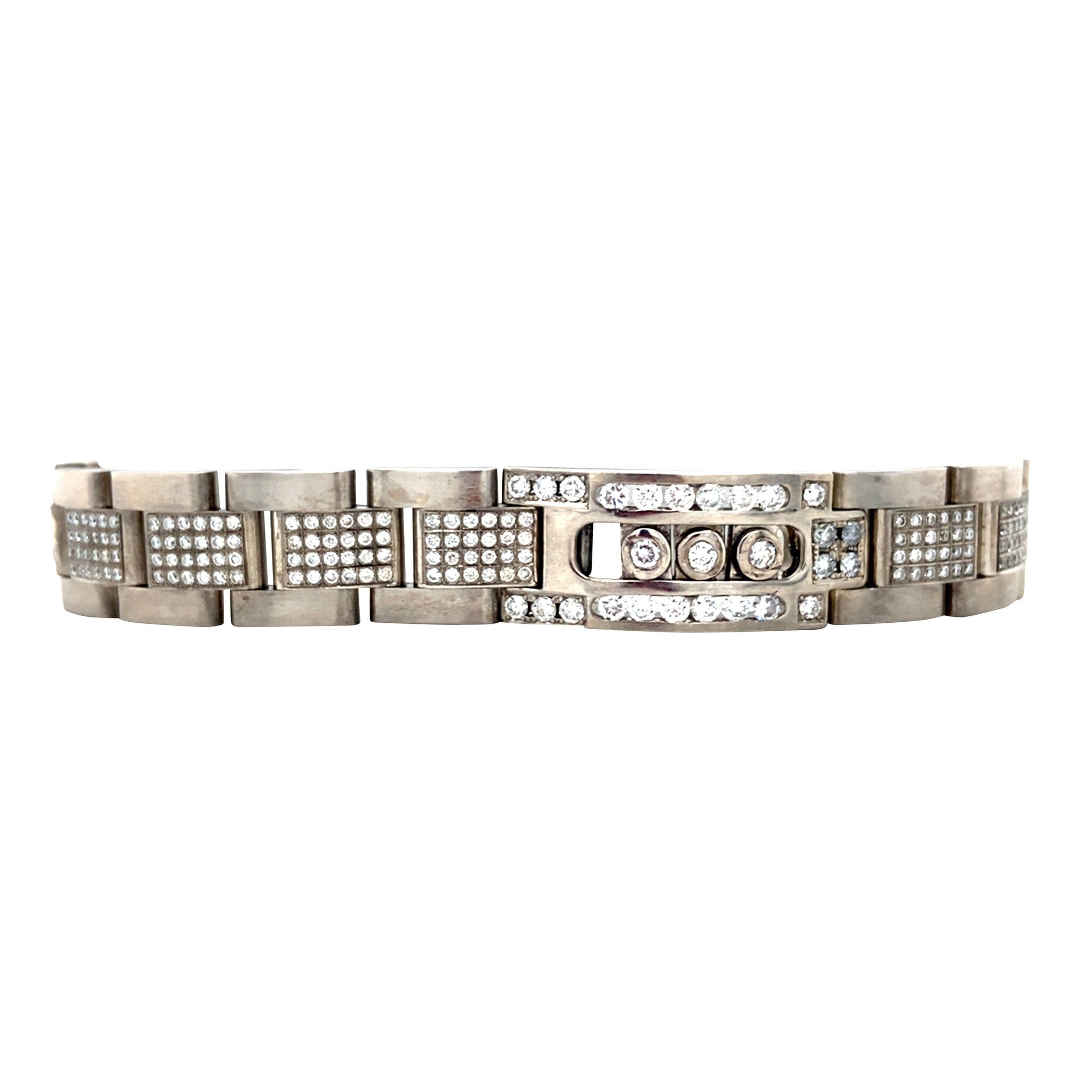 White gold men's link bracelet with diamond 18 karat