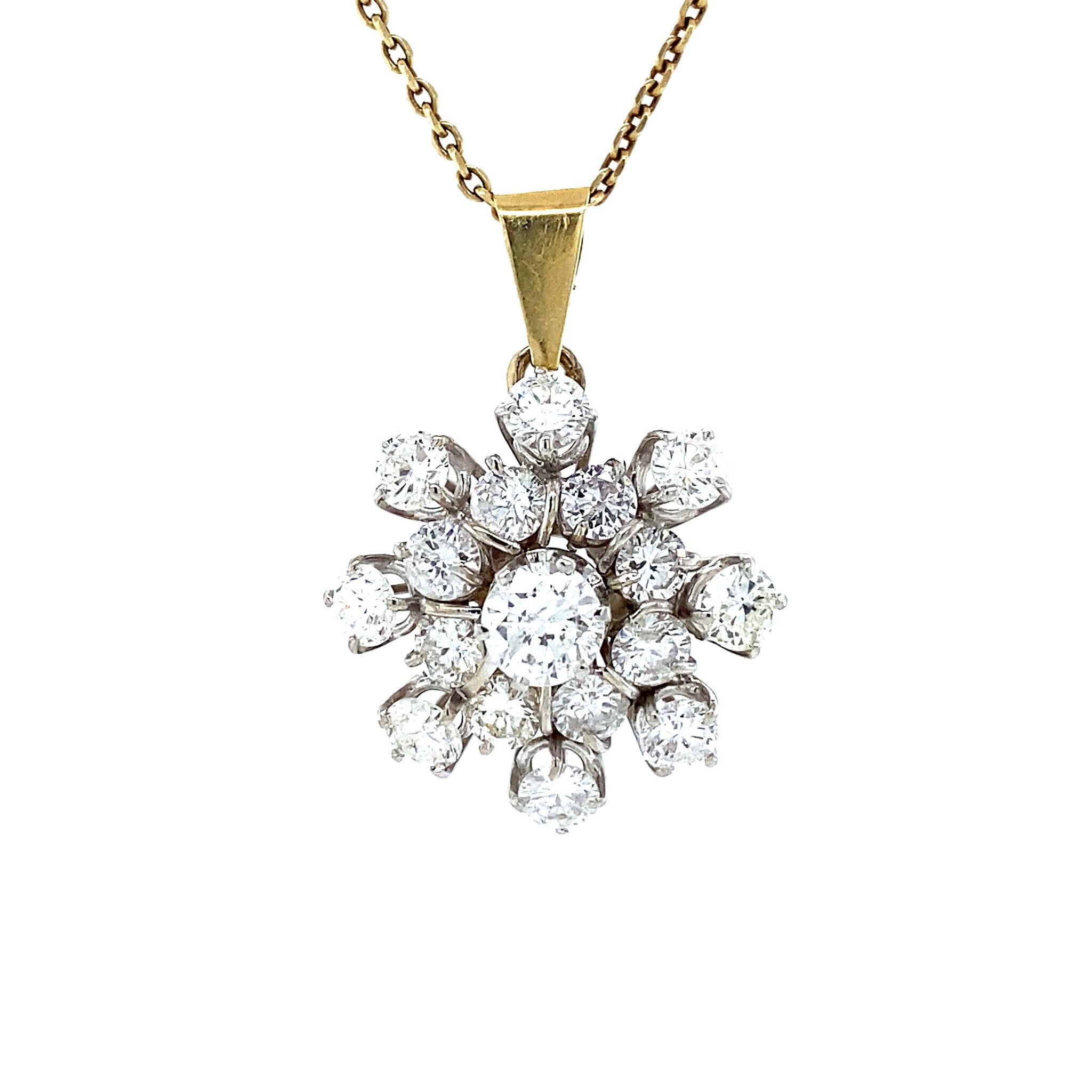Bicolour gold entourage pendant with diamond 14 kt
