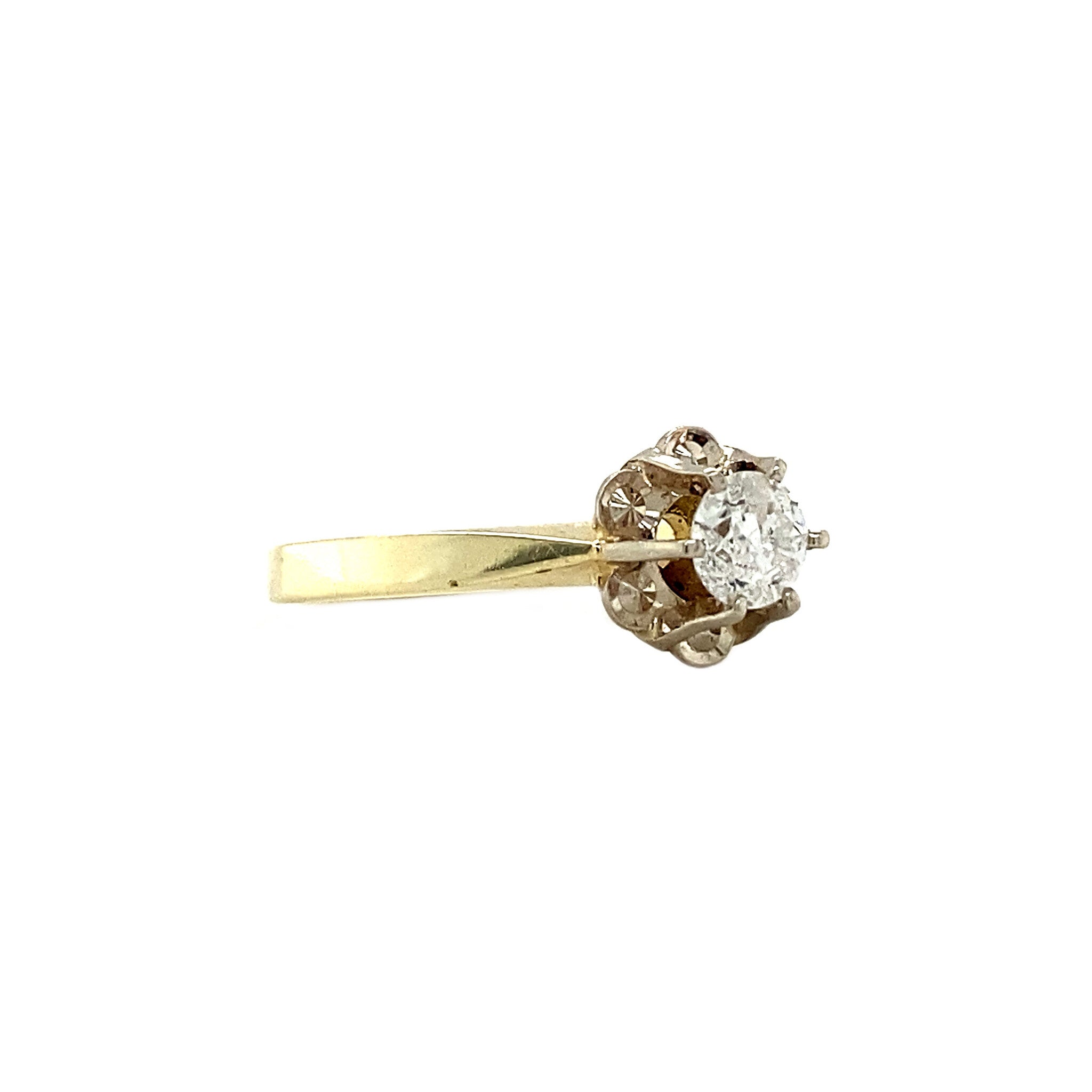 Bicolour golden solitaire ring with diamond 14 kt