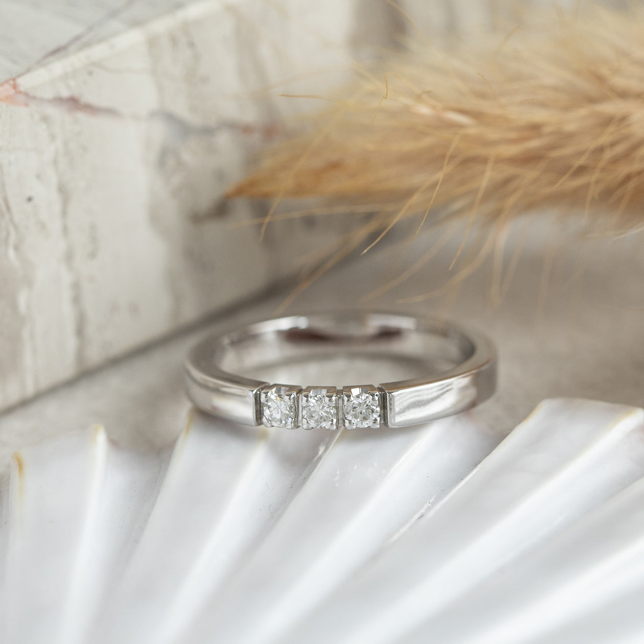 White gold memoire ring with diamond 14 kt* new