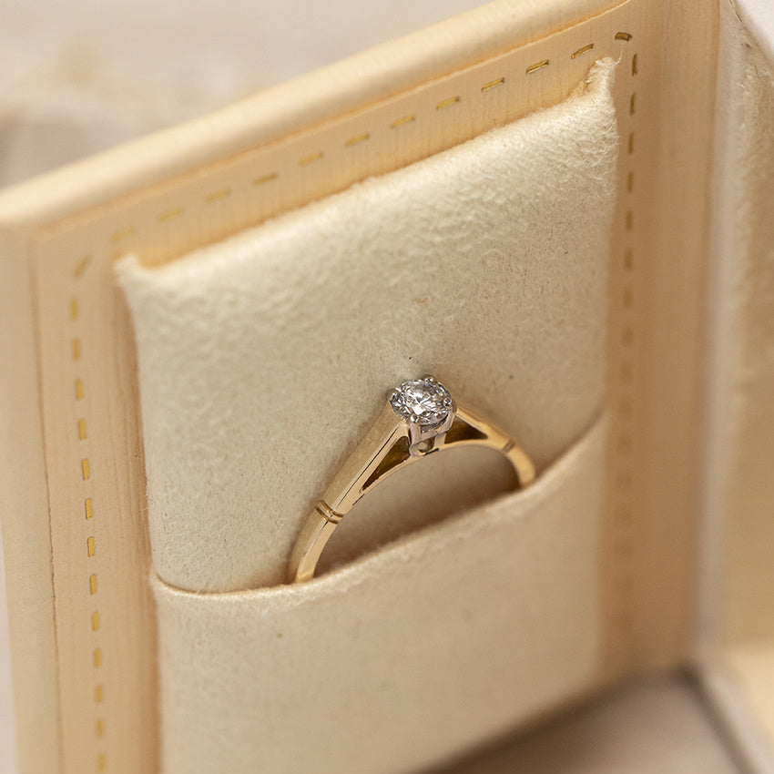 Gold solitaire ring with diamond 14 karat