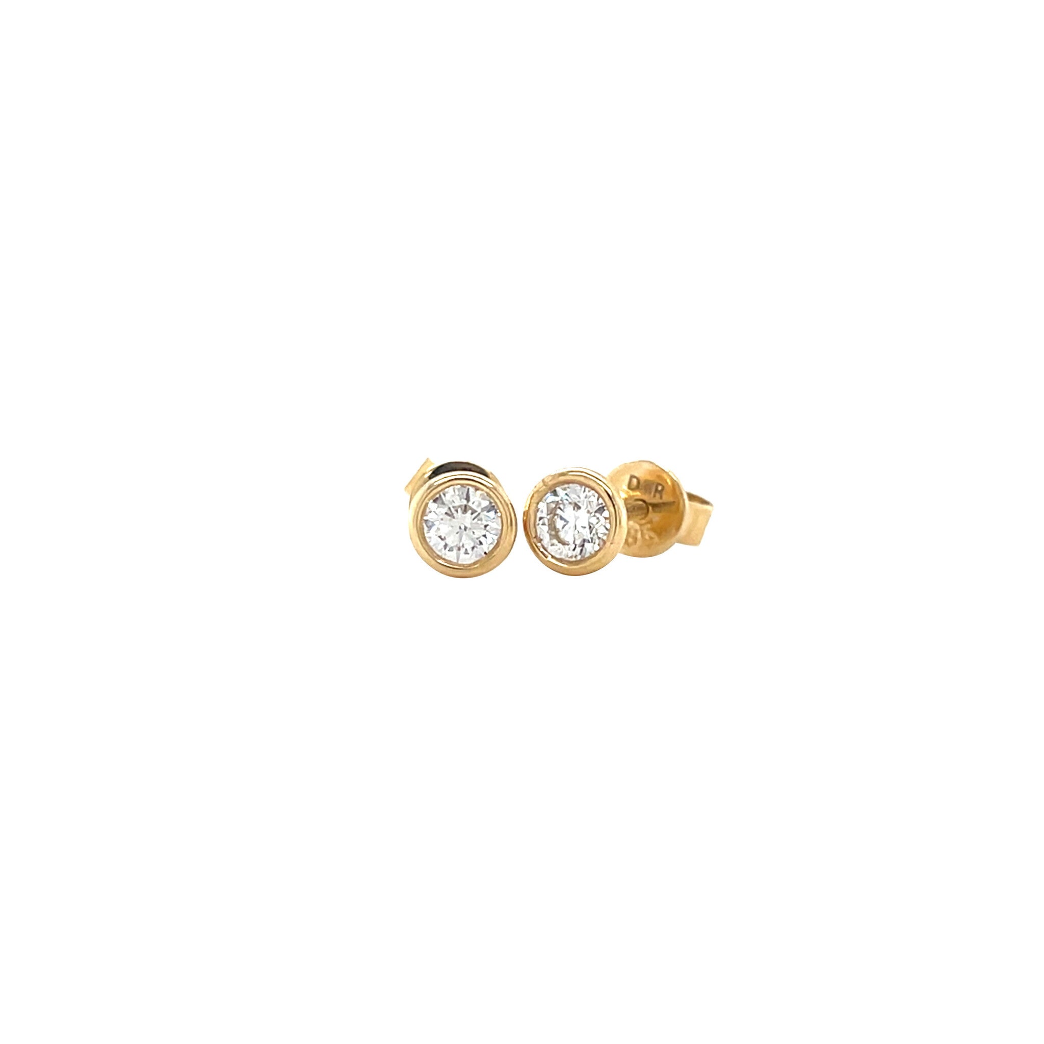 Yellow gold solitaire stud earrings with diamond 14 kt