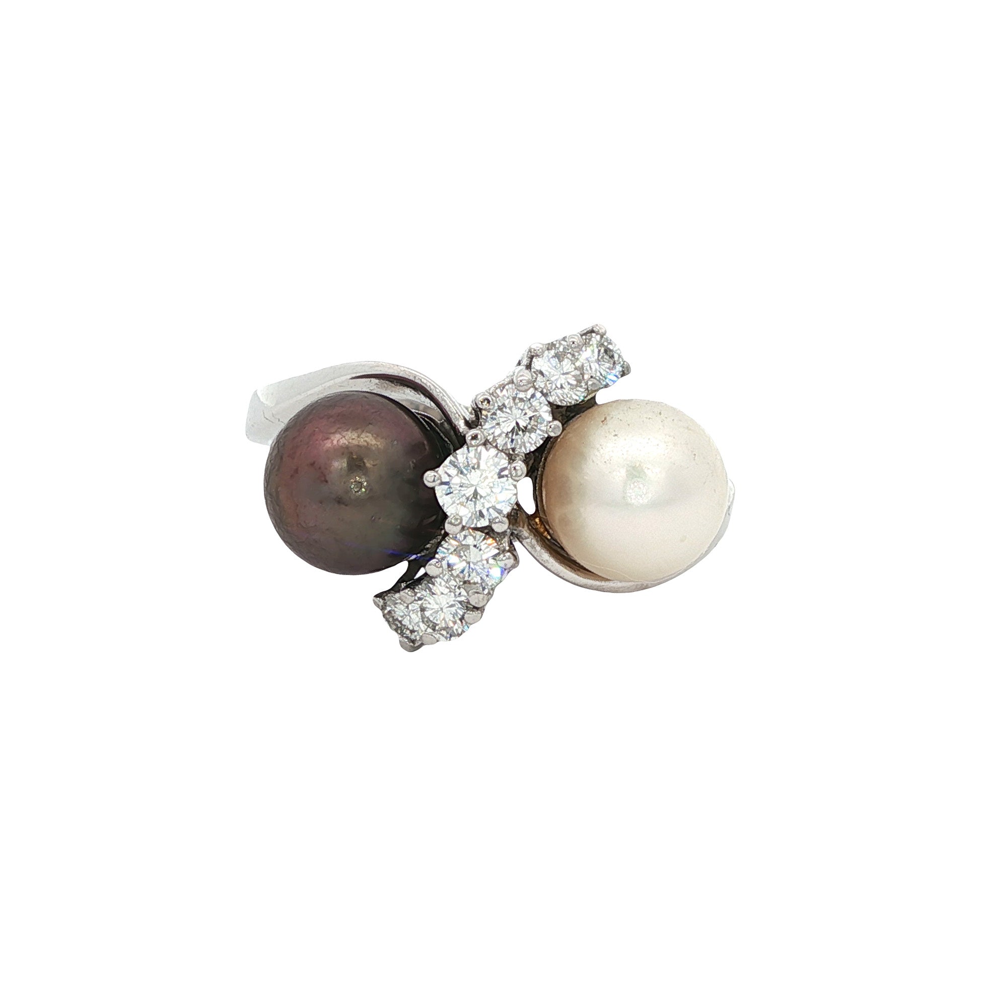 Witgouden ring met diamant en parels 14 karaat