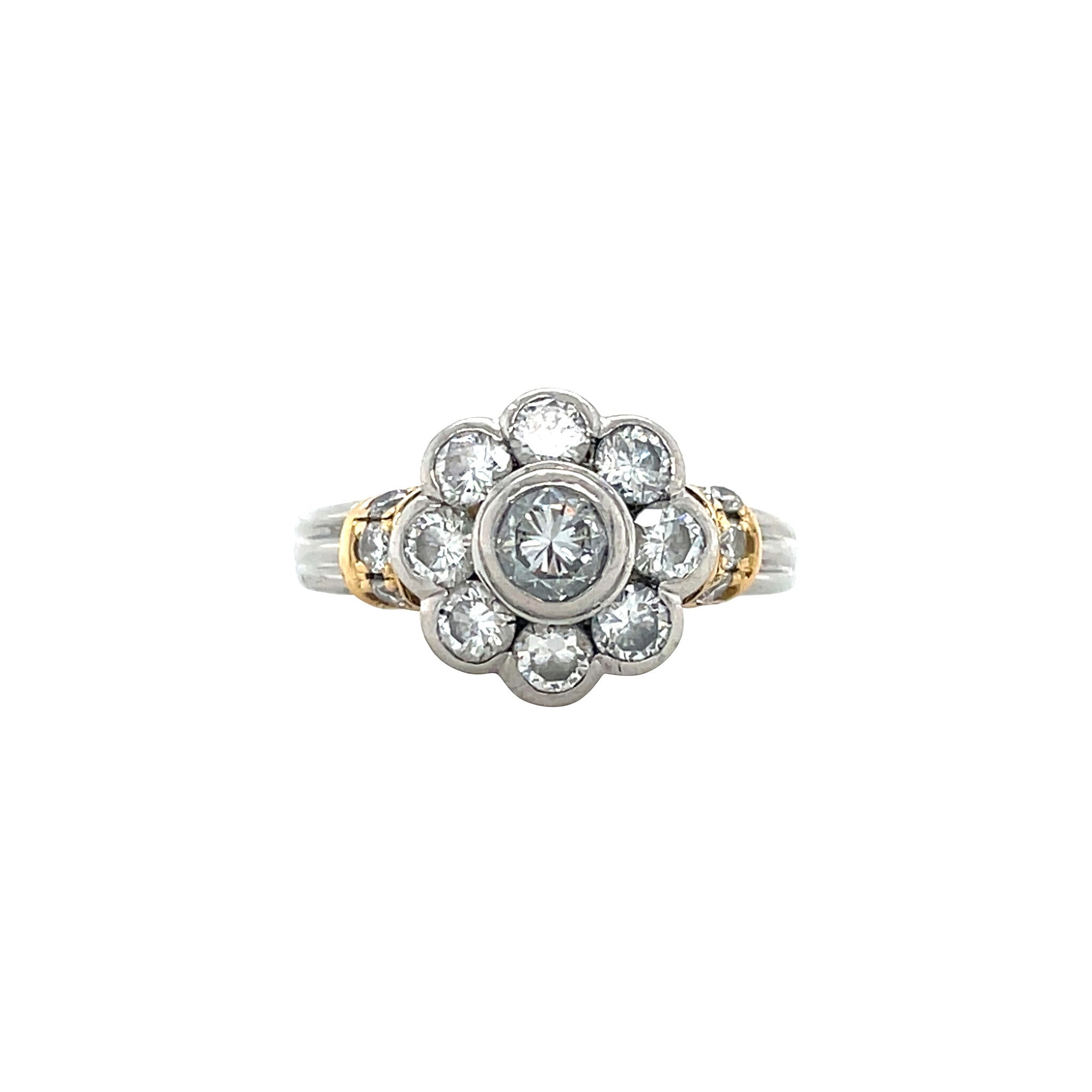 Platina entourage ring met diamant 900/18 krt