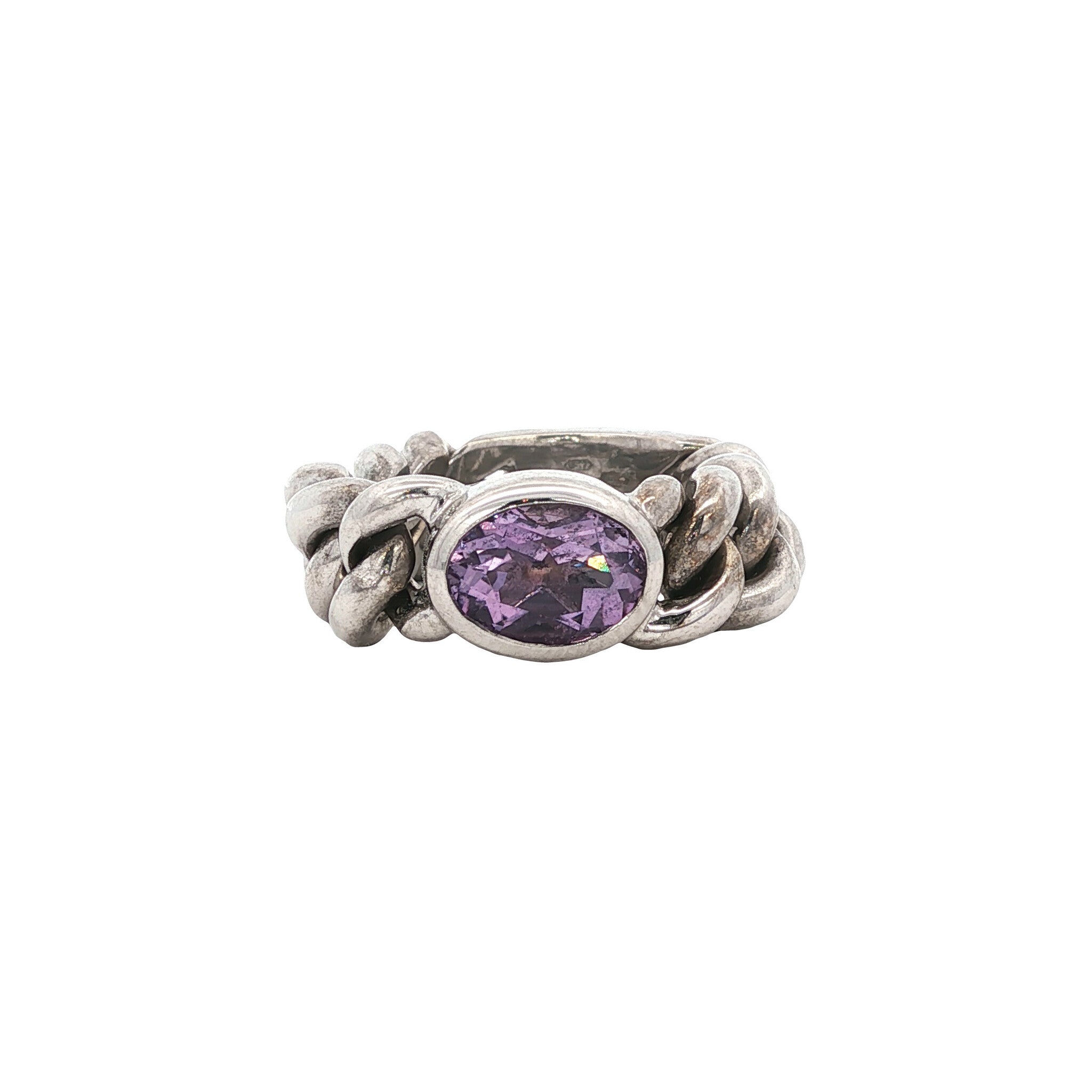 White gold ring with amethyst by Bron Jewelry 14 kt