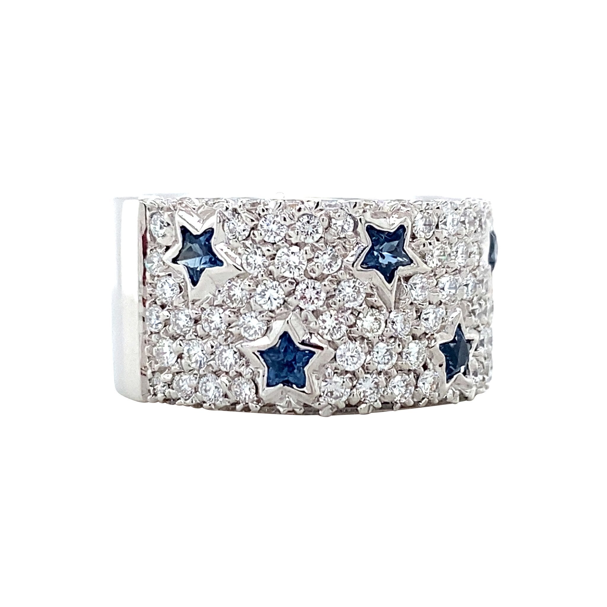 White gold ring with diamond and sapphire 18 karat