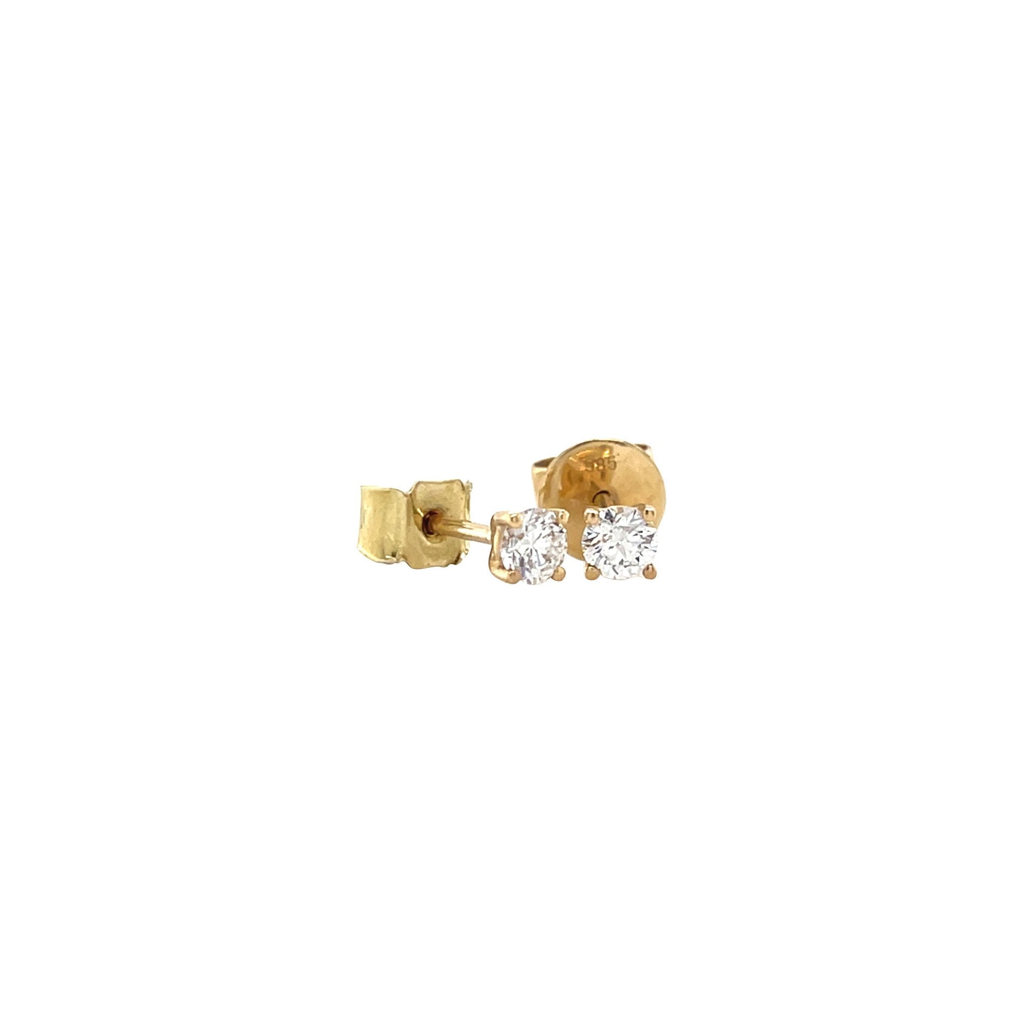 Yellow-gold solitaire stud earrings with diamond 14 kt