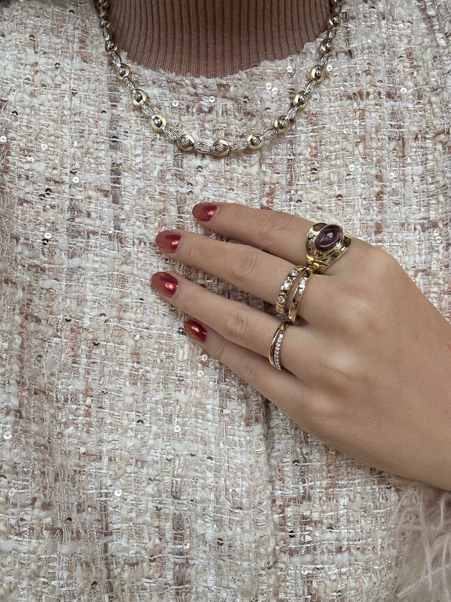 Bicolour gold choker with diamond 44 cm 18 kt