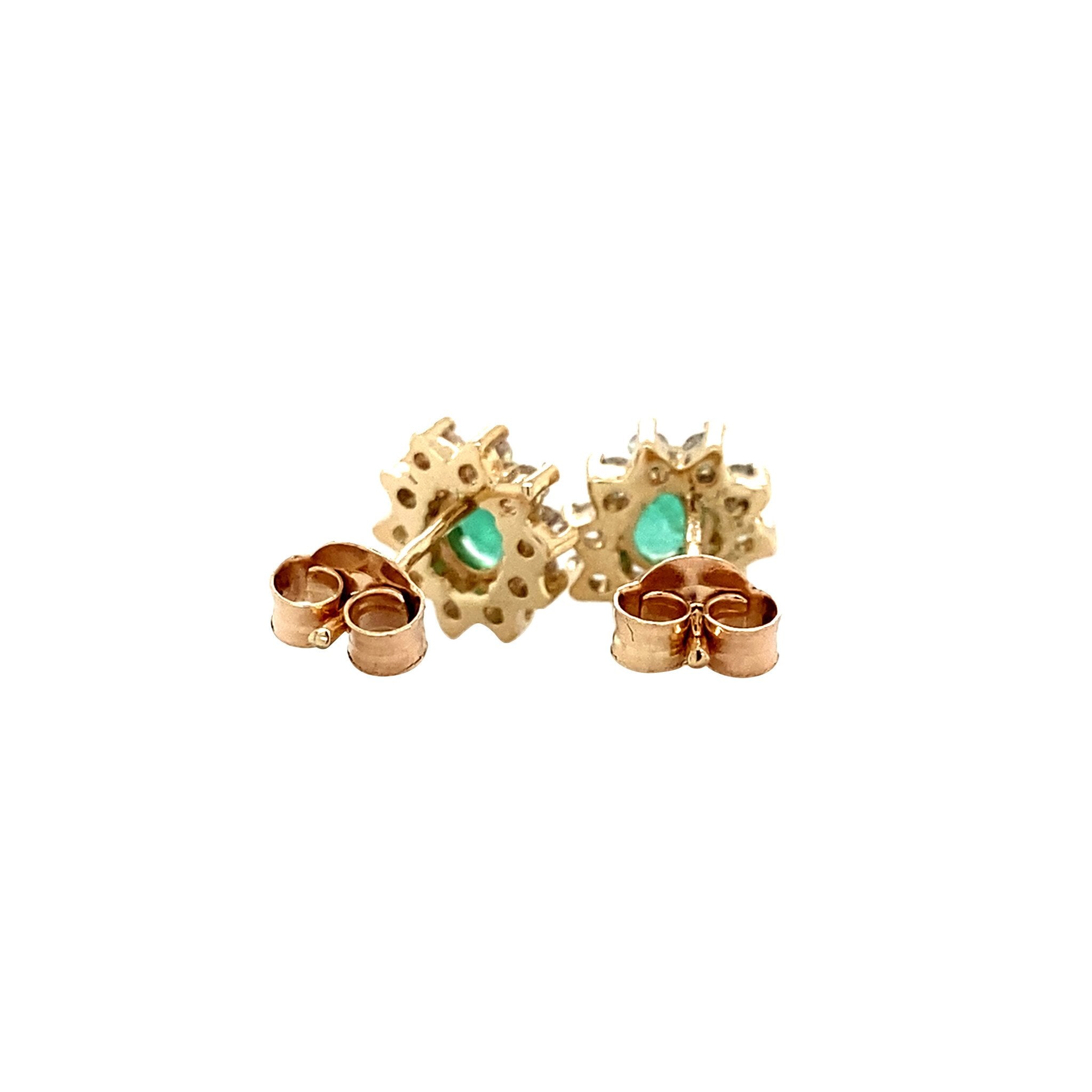 Gold entourage stud earrings with diamond and emerald 14 karat* New