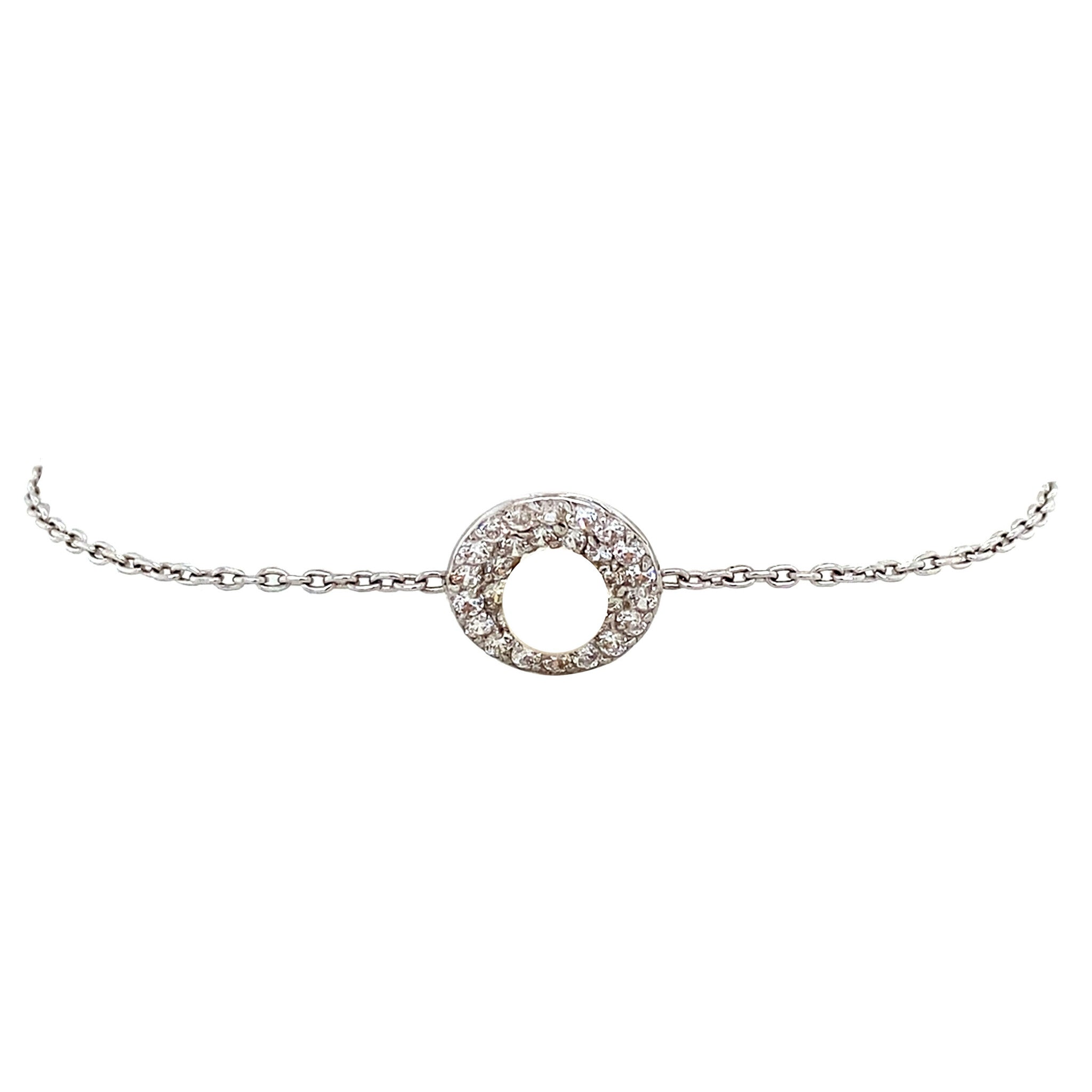 White gold bracelet with pearl and zirconia 17 cm 18 karat