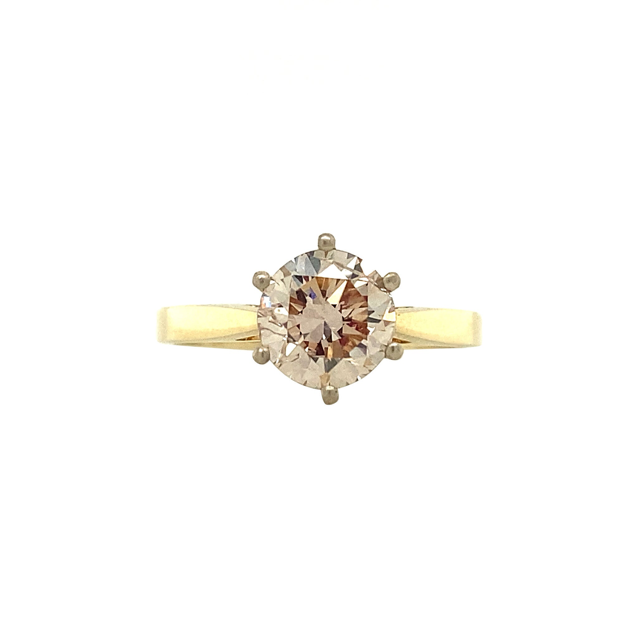 Golden solitaire ring with diamond 1.05ct. 14 kt