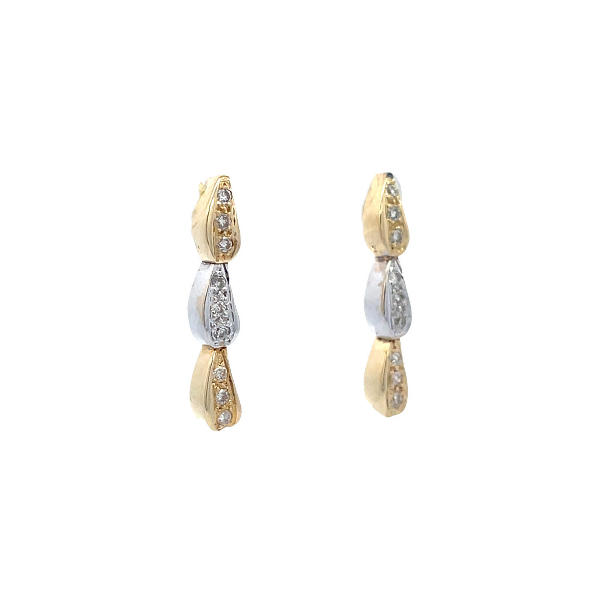 Gold stud earrings with pendant and diamond 14 karat