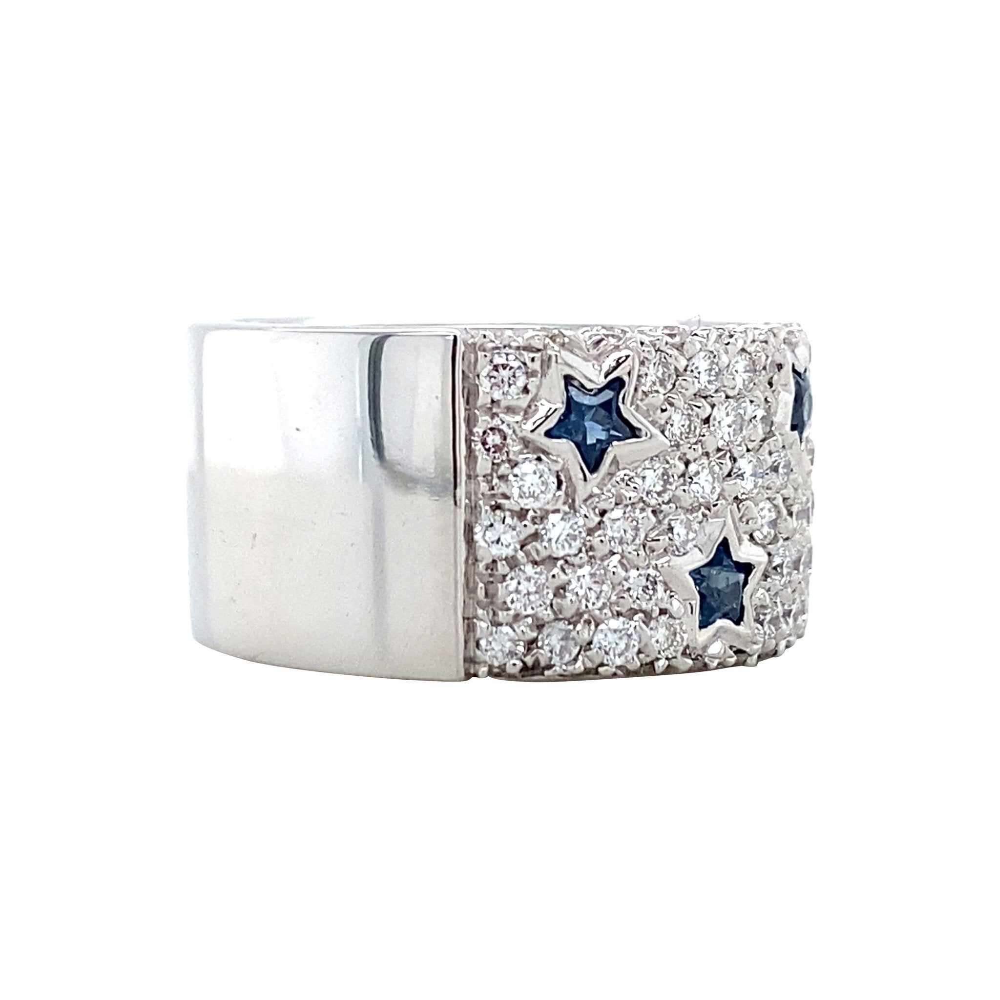 White gold ring with diamond and sapphire 18 karat