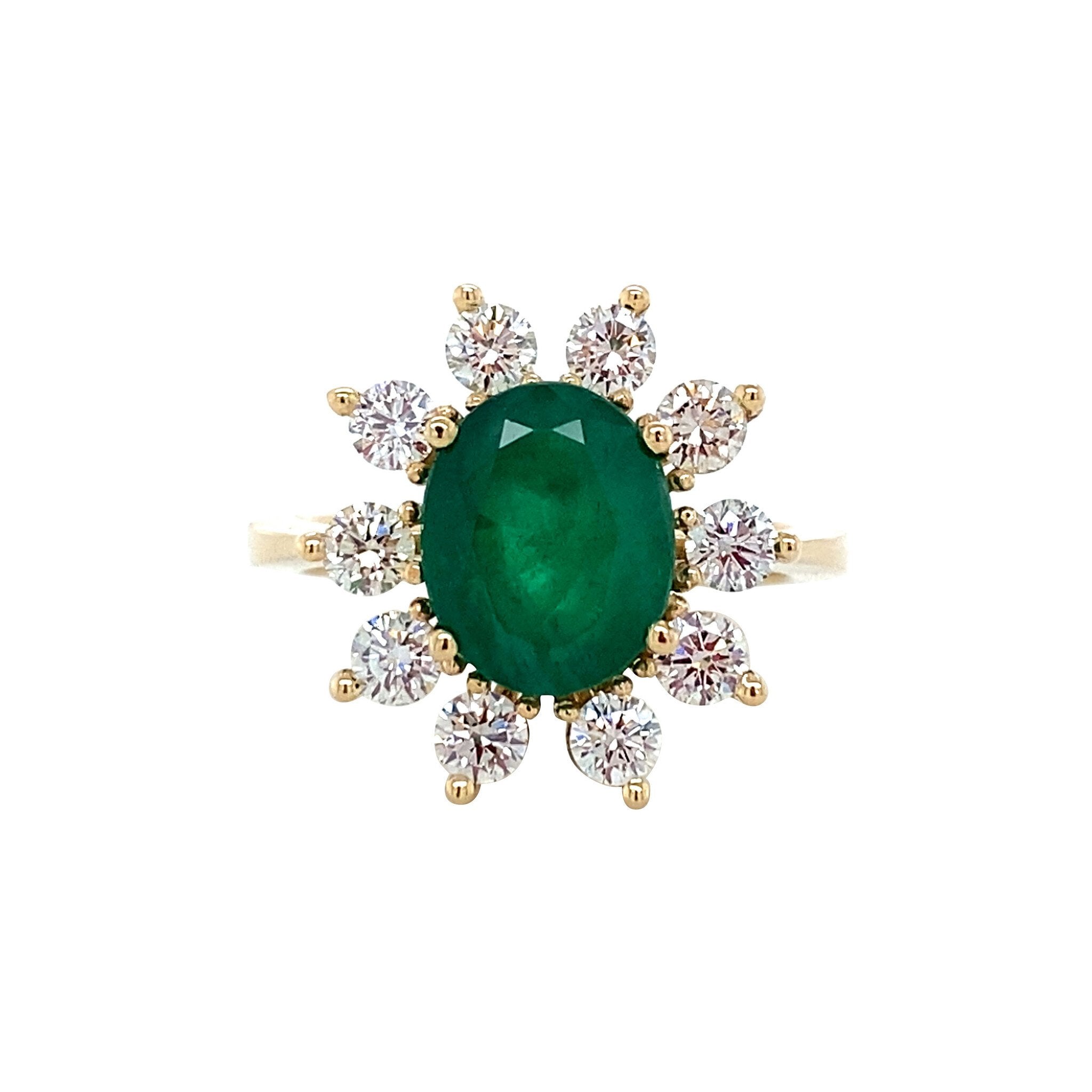 Gold entourage ring with diamond and emerald 14 karat* New