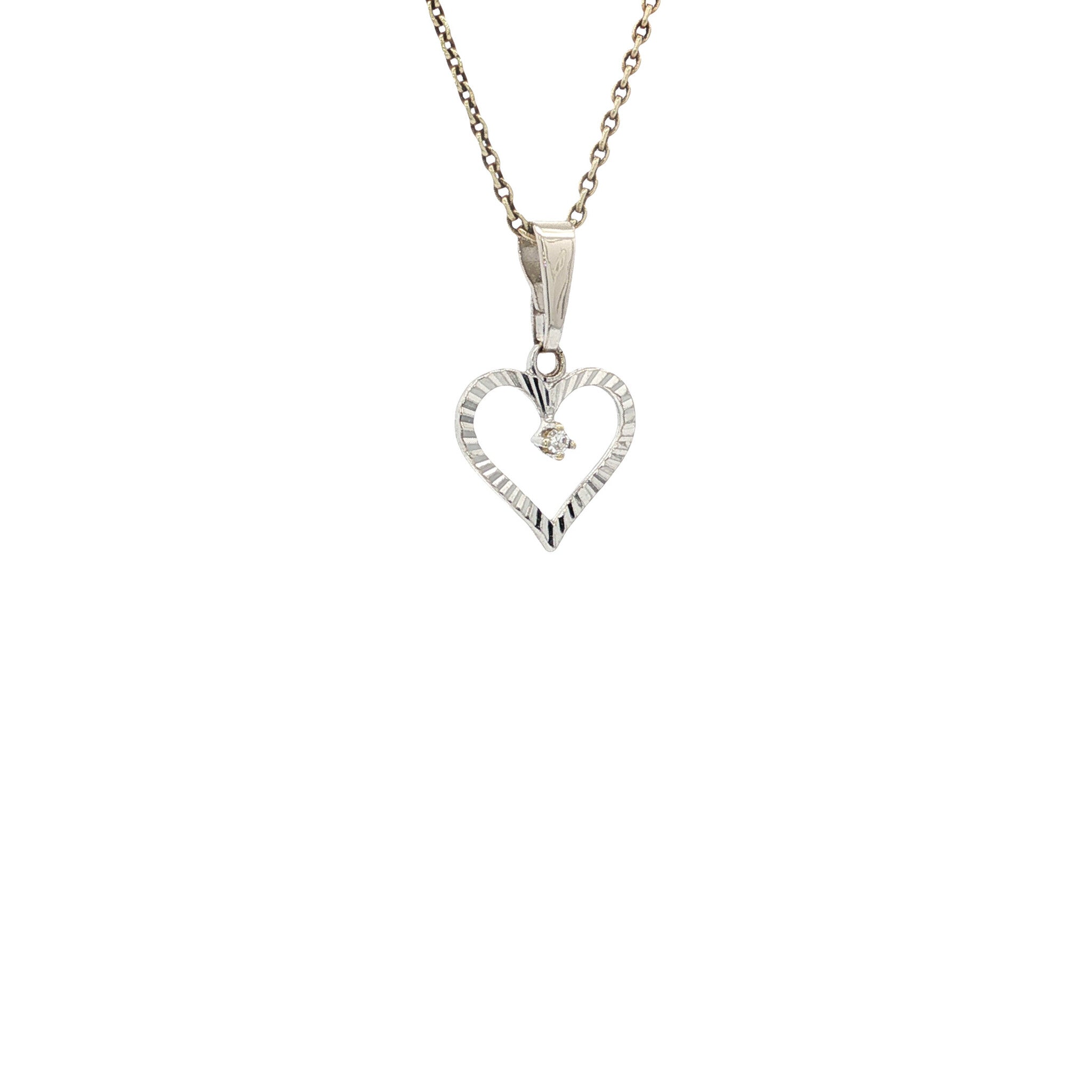 Witgouden hart hanger met diamant 14 karaat
