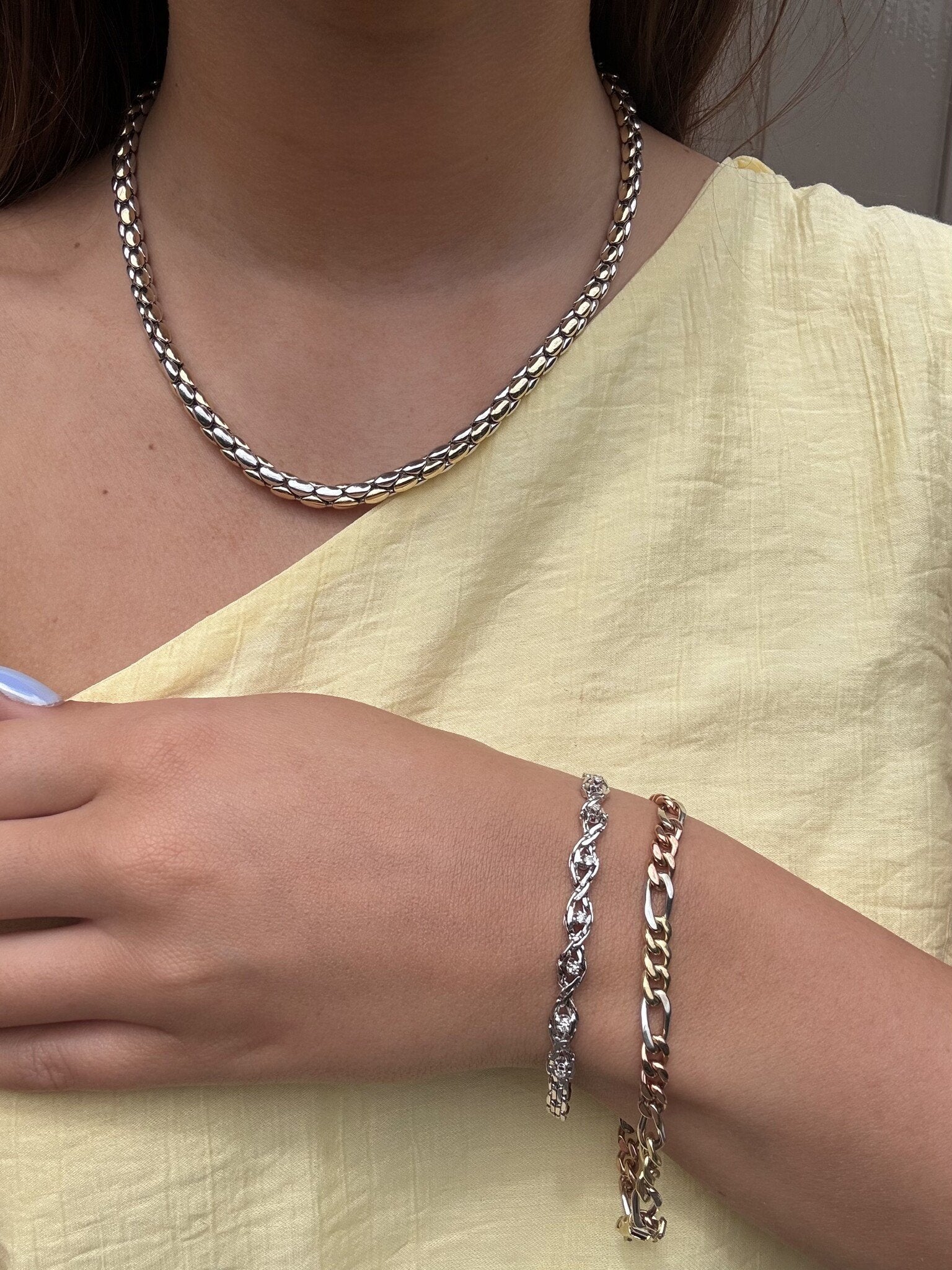 Gold choker bicolour 45 cm 14 karat