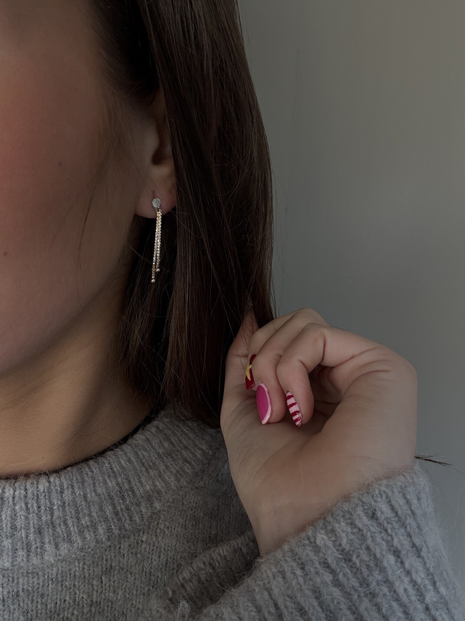 Gold stud earrings with pendant 14 karat