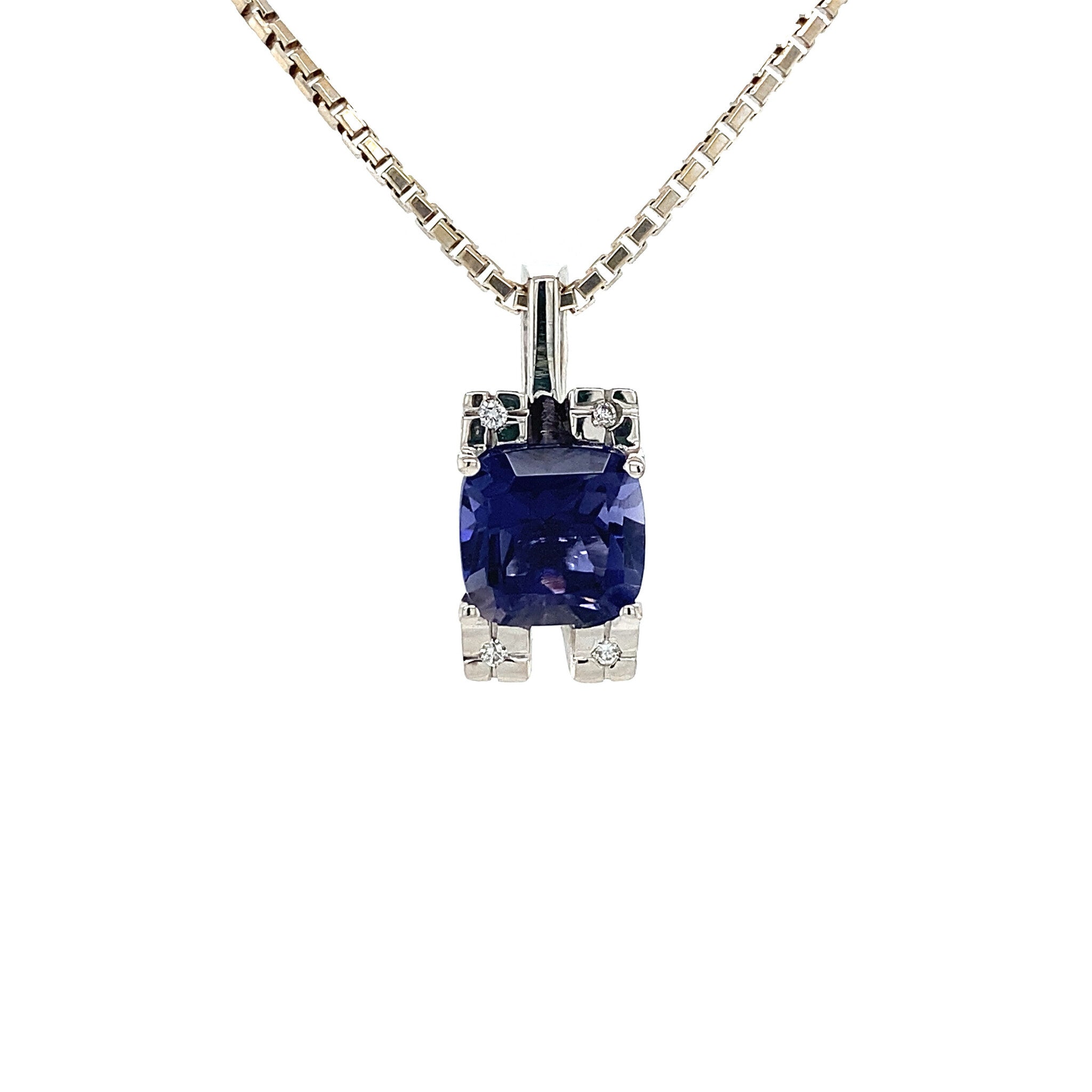 White gold pendant with diamond and blue glass 18 kt