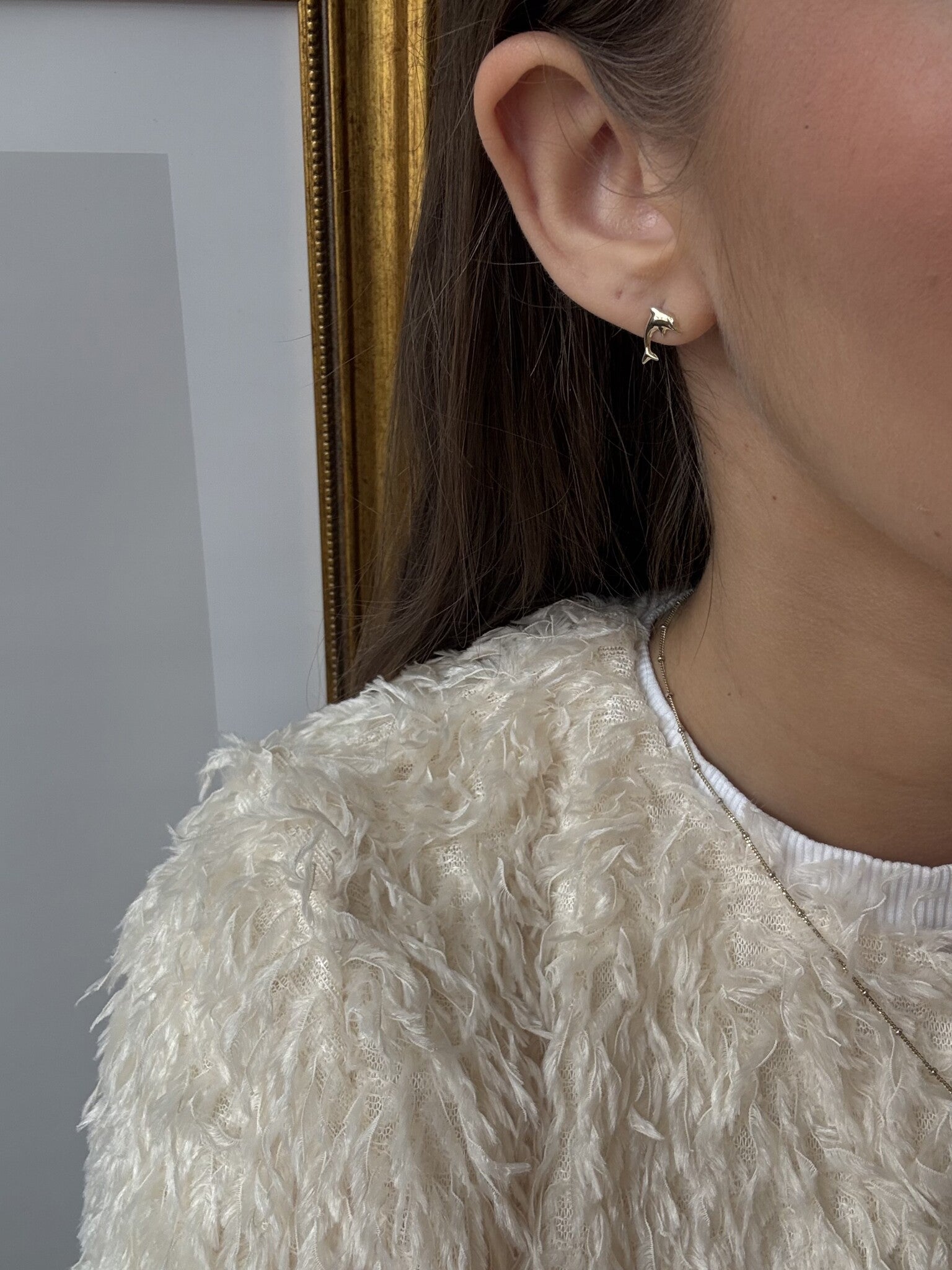 Gold children's stud earrings dolphin 14 karat