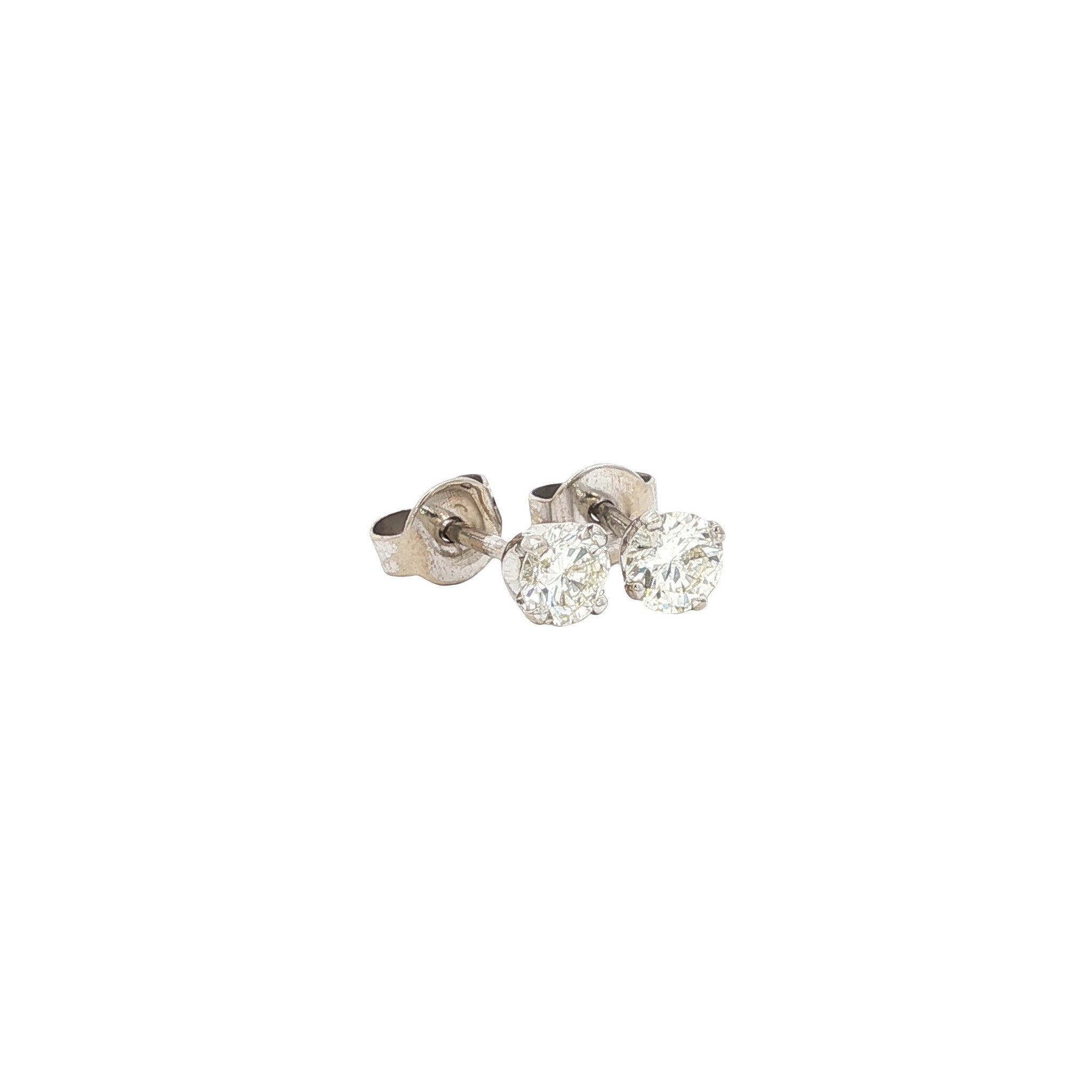 White gold solitaire stud earrings with diamond 14 karat