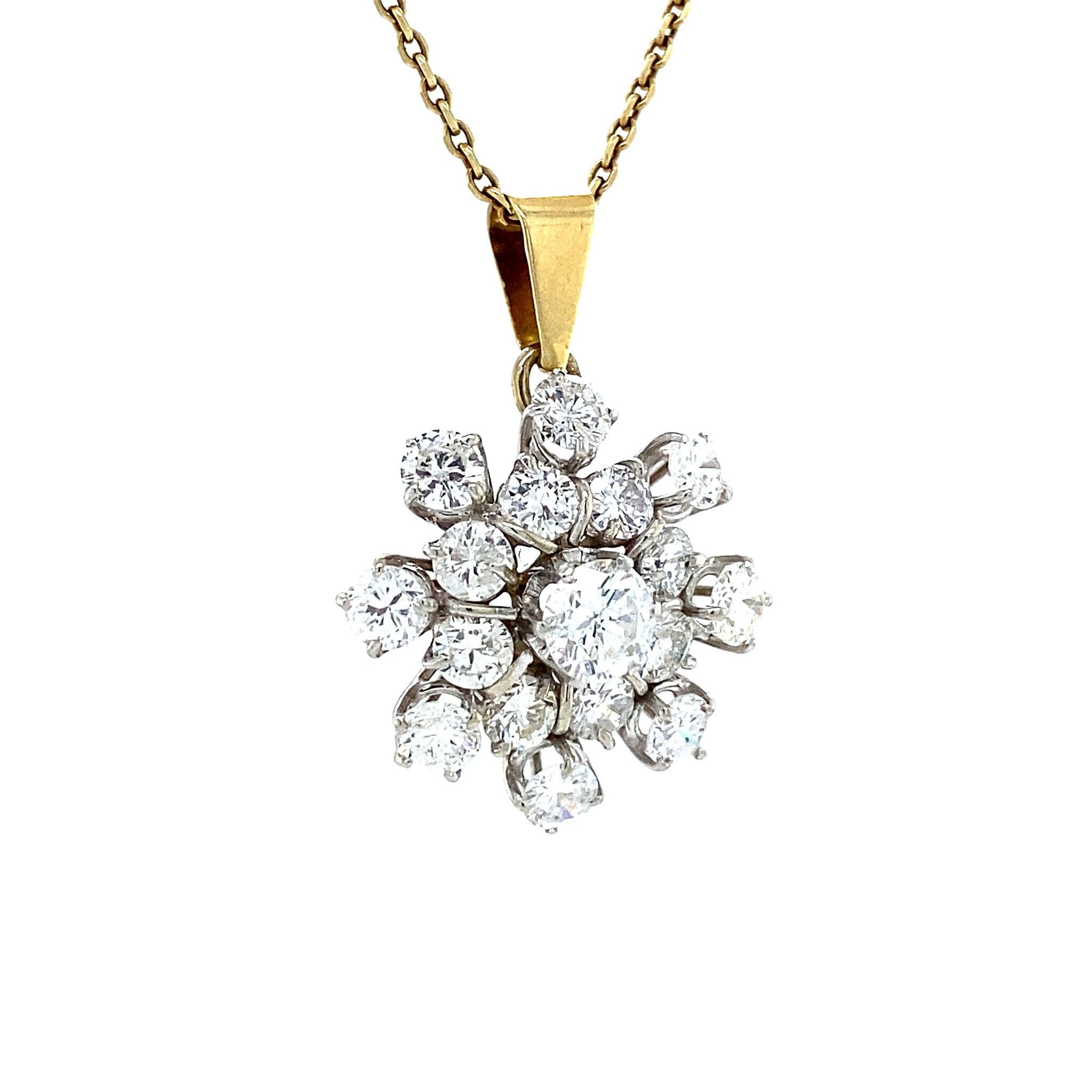 Bicolour gold entourage pendant with diamond 14 kt