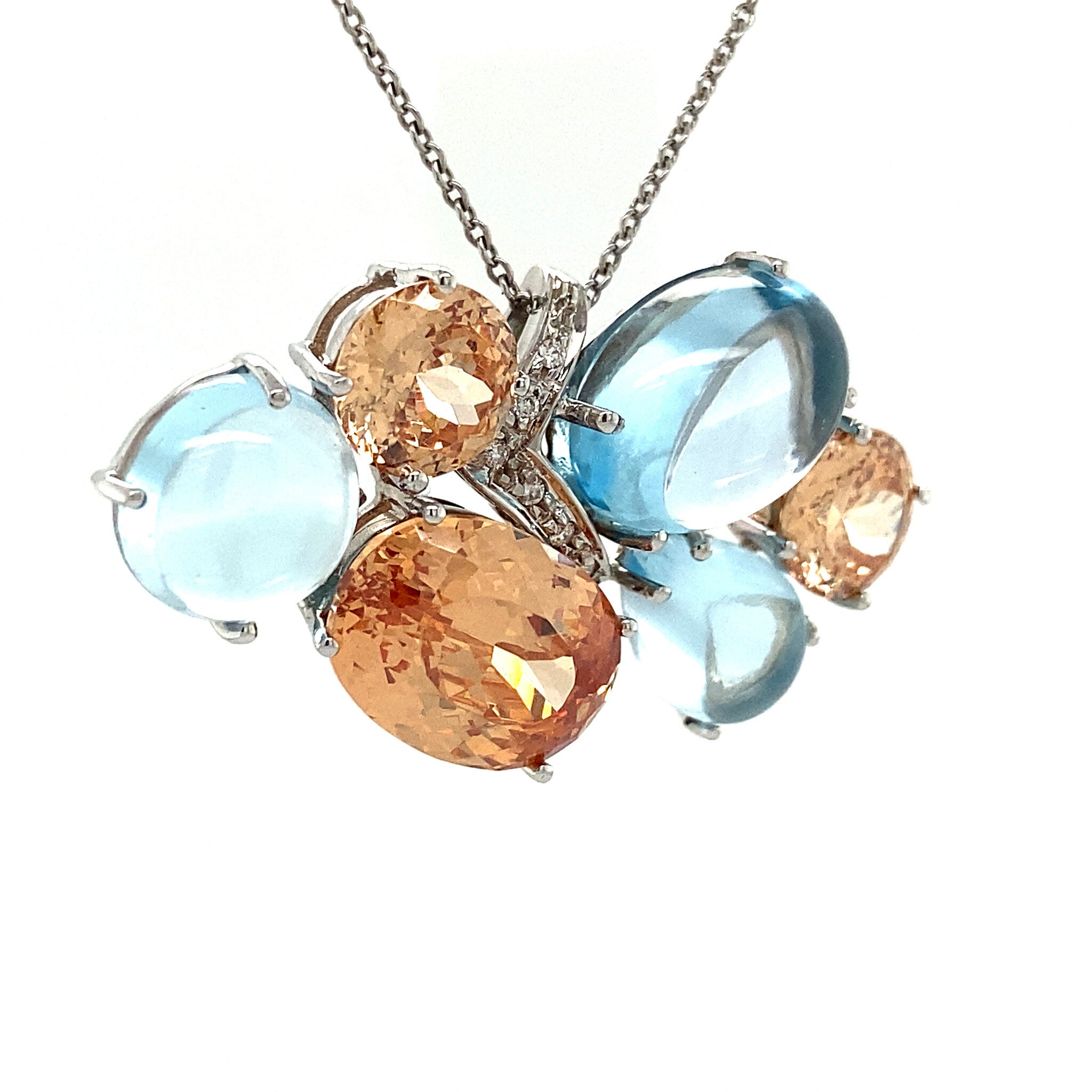 White gold pendant with diamond and colored glass 18 kt