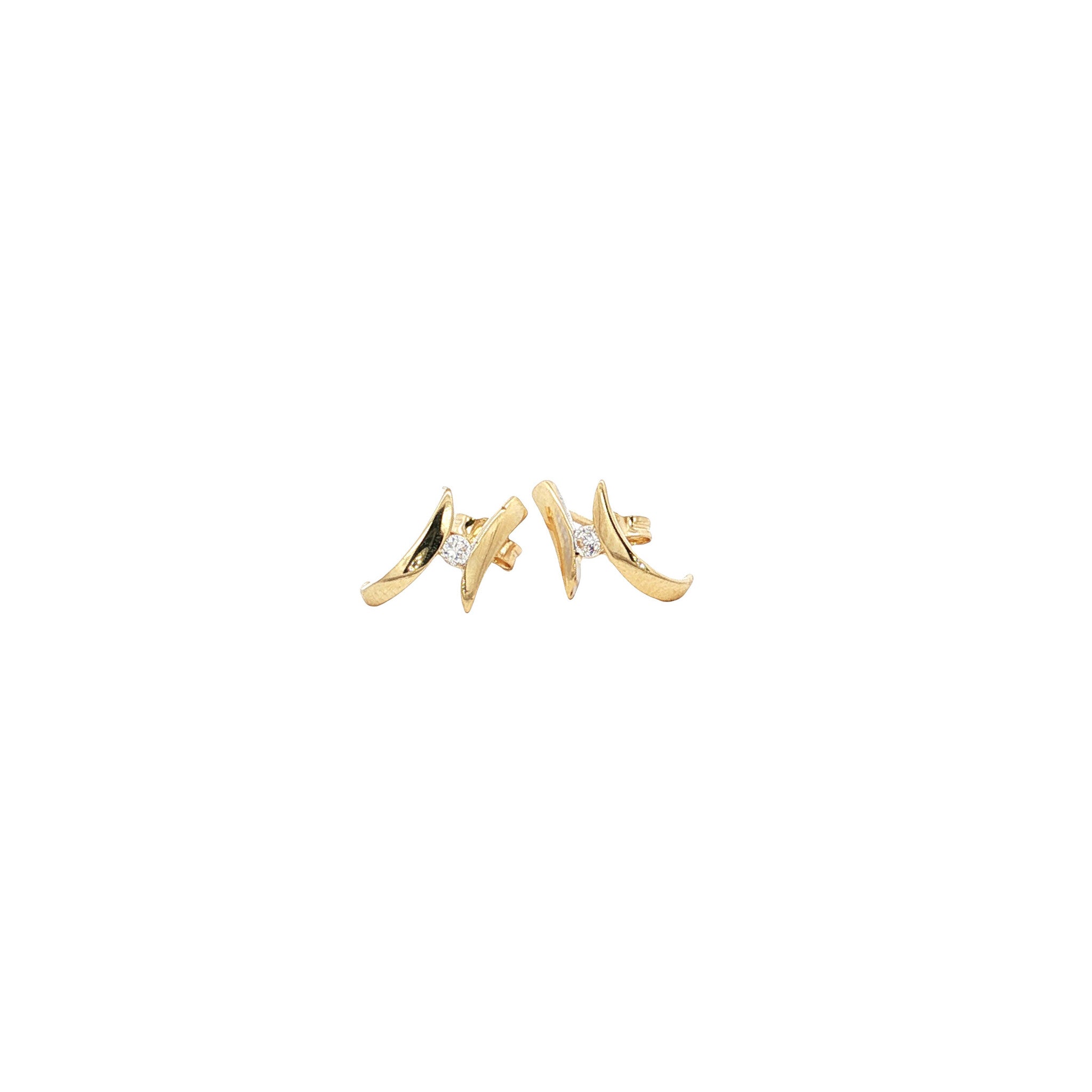 Gold stud earrings with zirconia 14 karat