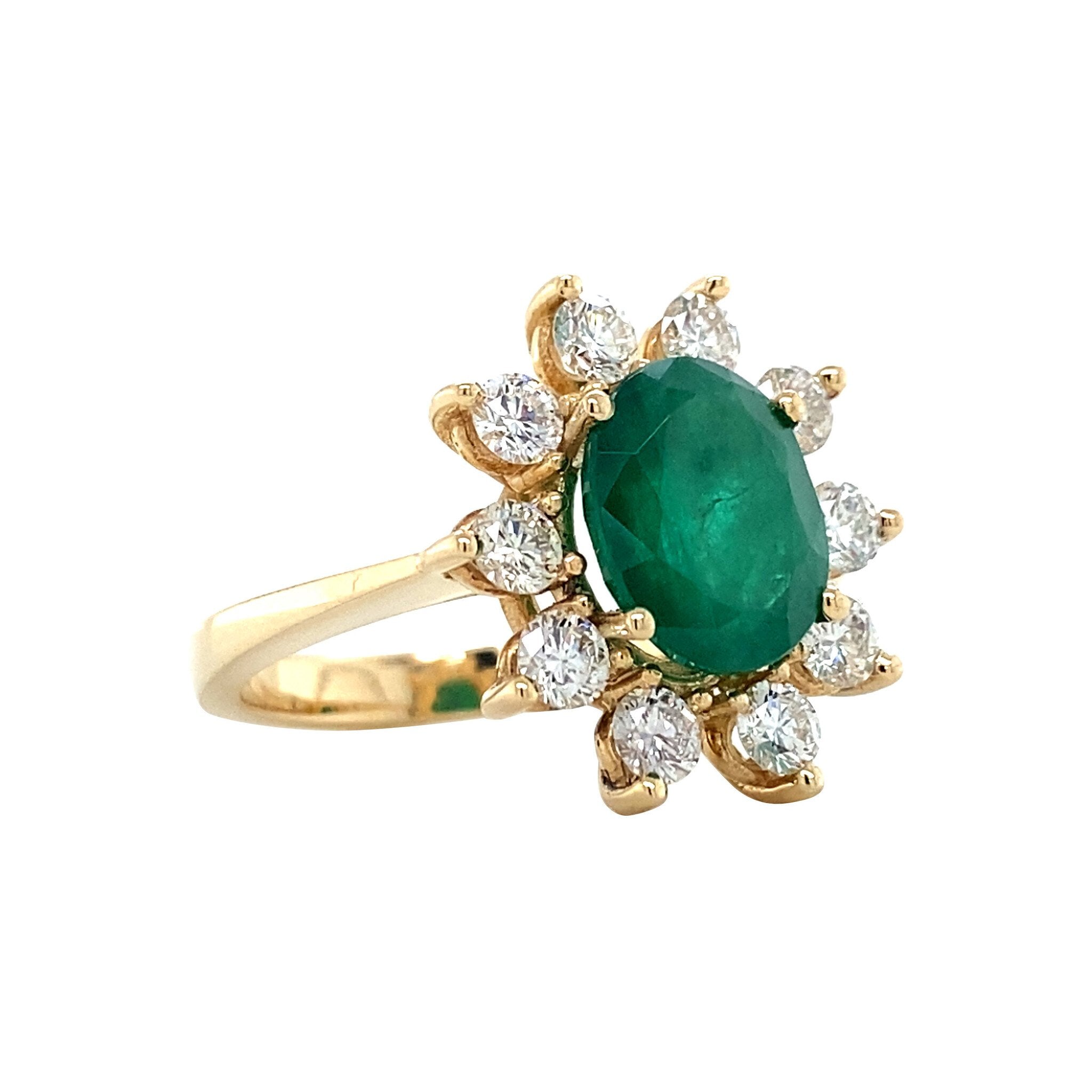 Gold entourage ring with diamond and emerald 14 karat* New