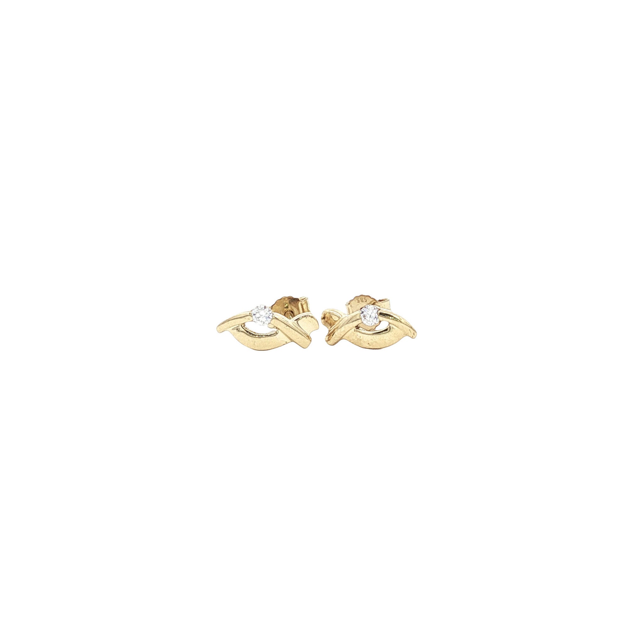 Gold stud earrings with zirconia 14 karat