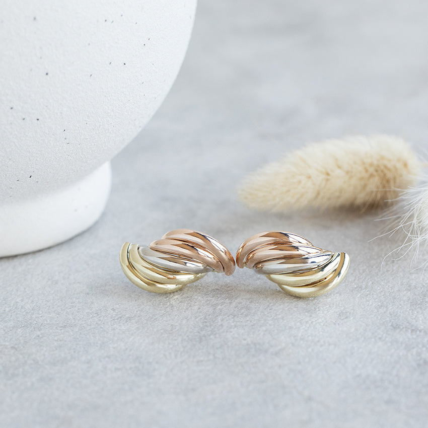 Tricolour ear studs 12 karat