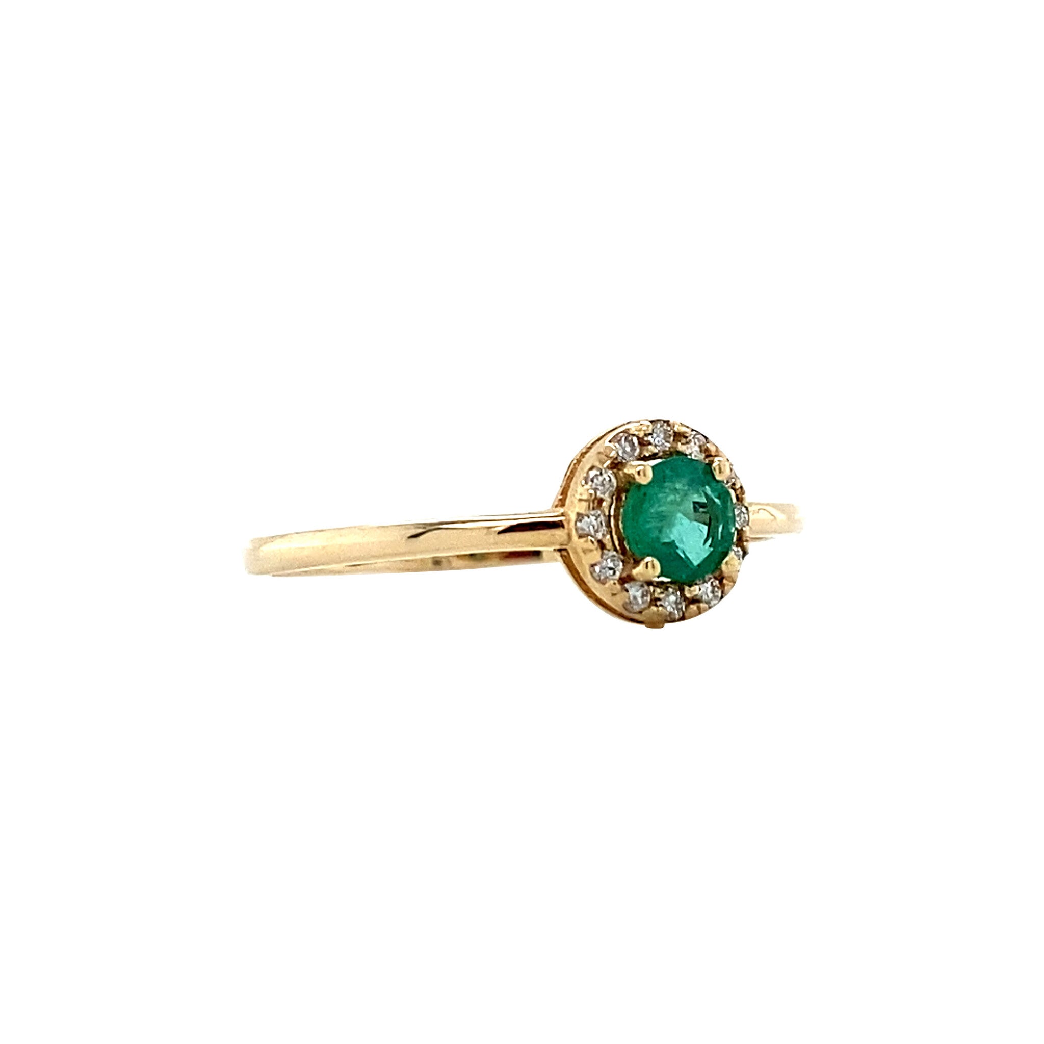 14 karat gold cluster ring with emerald and diamond new