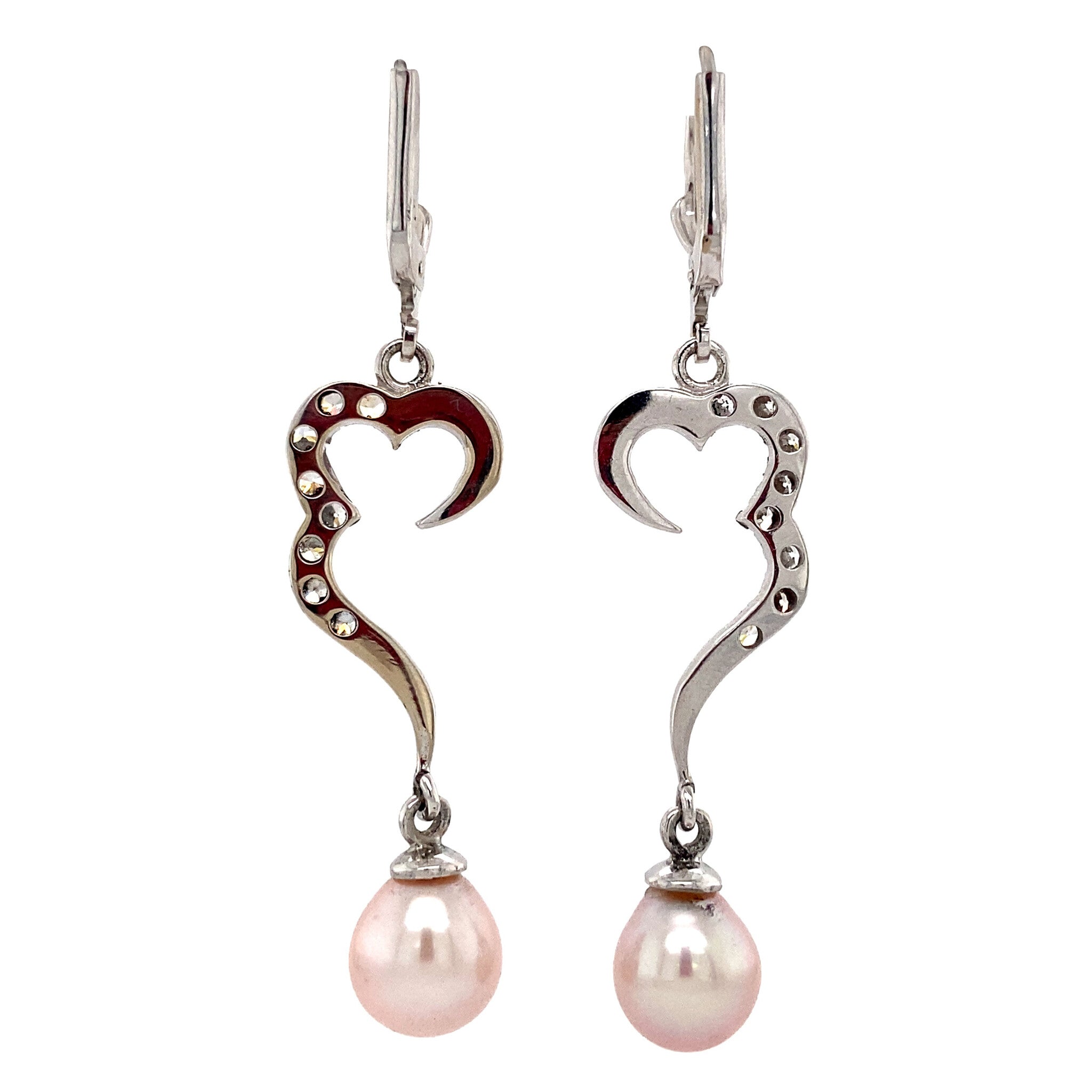 Witgouden oorhangers met parel en zirkonia 14 krt