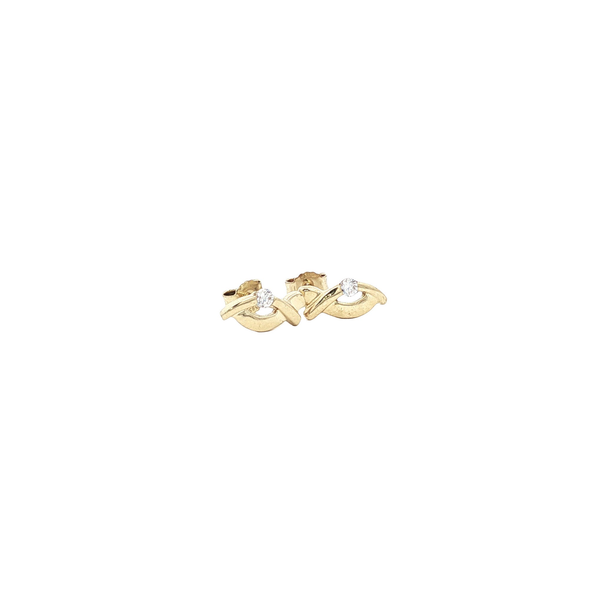 Gold stud earrings with zirconia 14 karat