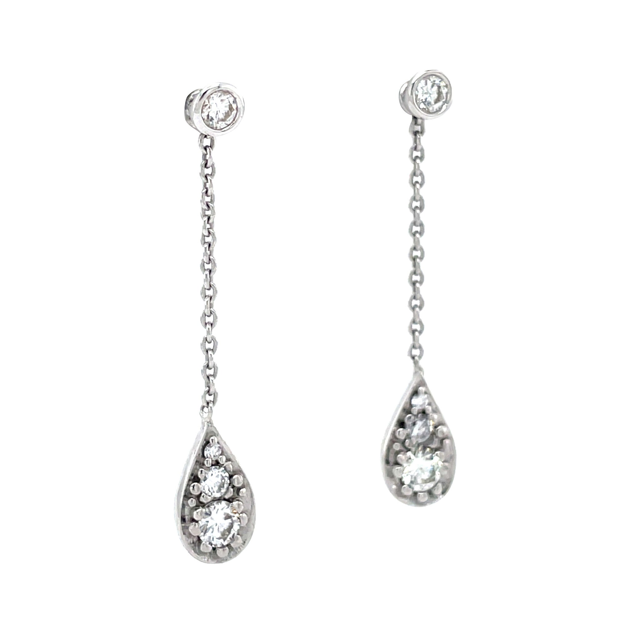 White gold ear pendants with diamond 14 kt