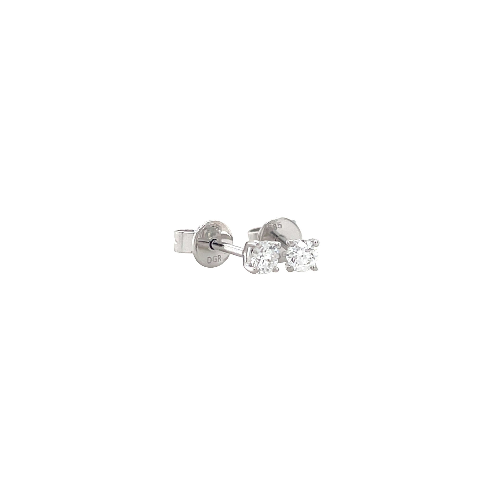 White gold solitaire stud earrings with diamond 14 kt