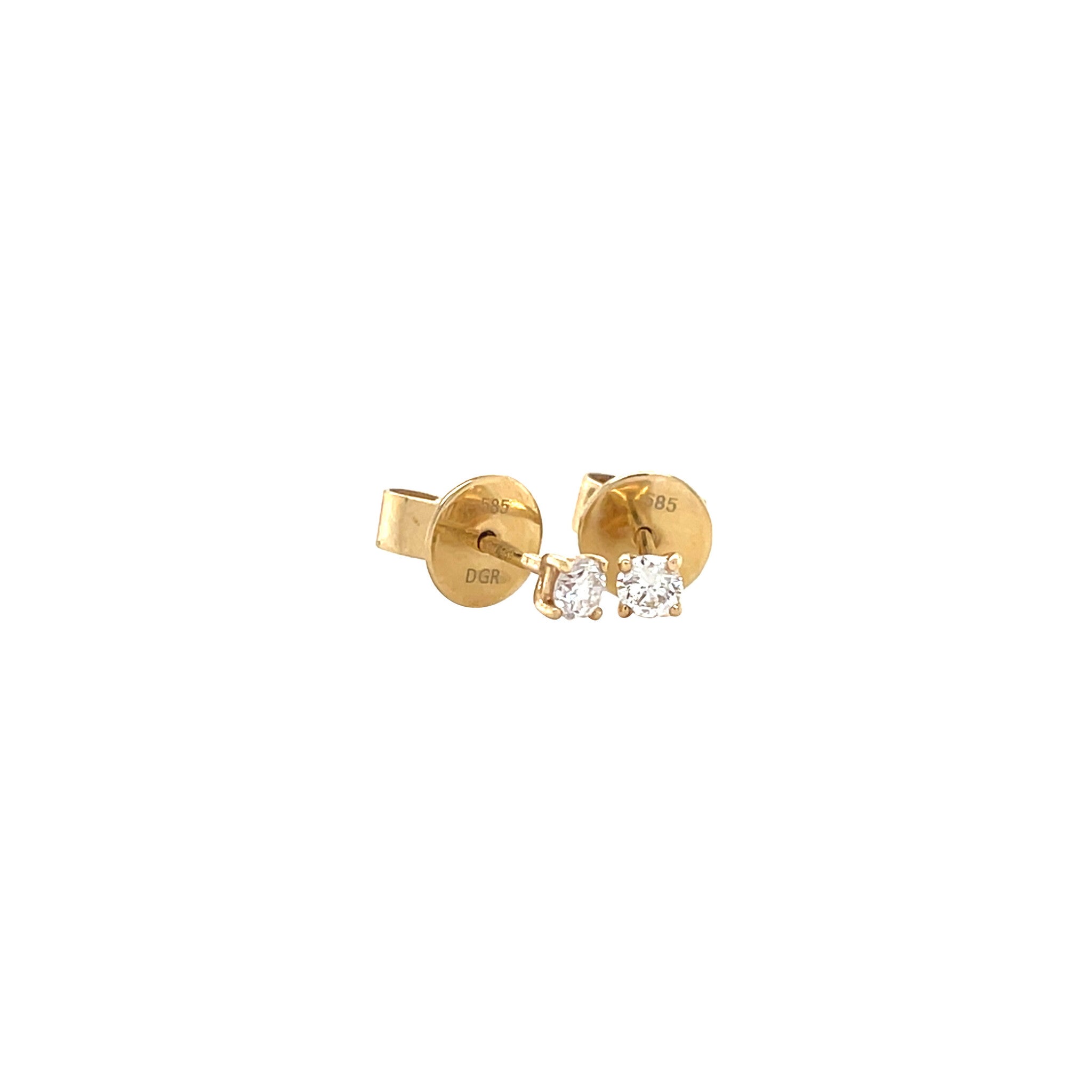 Yellow-gold solitaire ear studs with diamond 14 kt