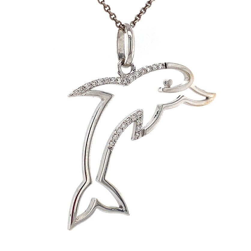 White gold dolphin pendant with diamond 14 kt